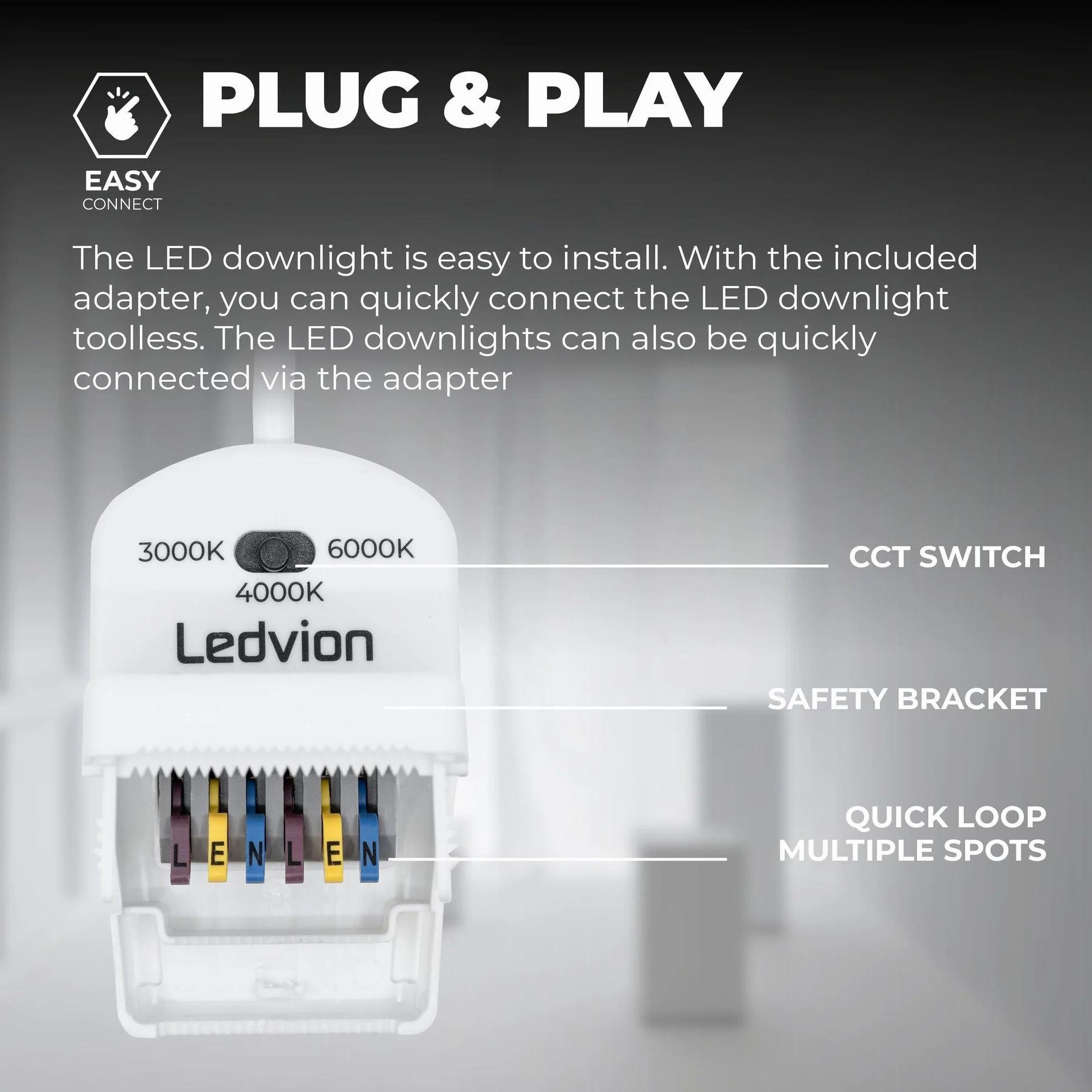 Ledvion Reflektor wpuszczany LED 7W IP65 CCT COB Ø90mm ściemnialny