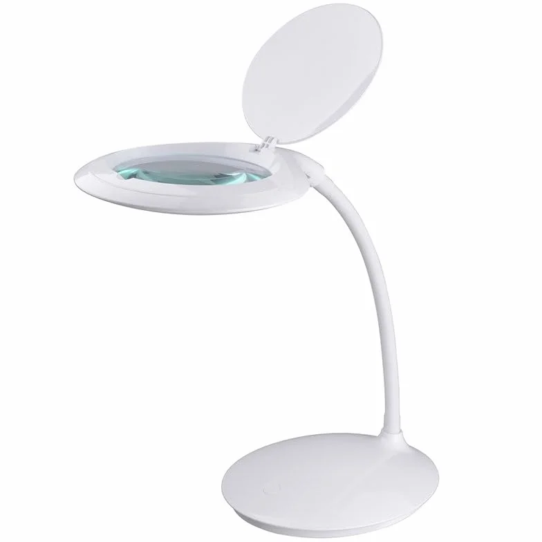 SEMPLIX Lampa stołowa LED, 60 białych diod LED, duża lupa z prawdziwego szkła, lampa biurkowa, 4-krotne ściemnianie, lampka do szycia, lampka do czytania