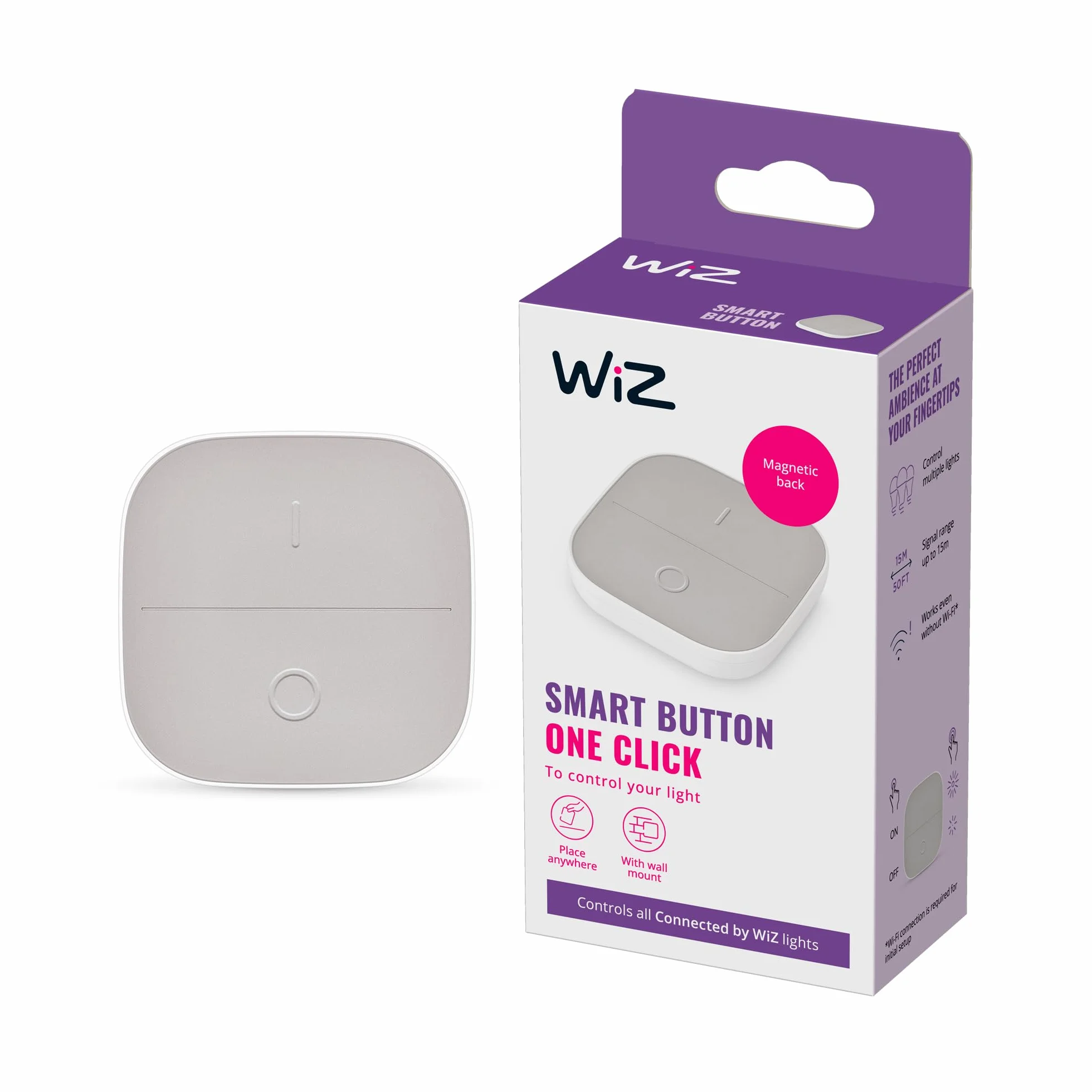 WiZ Inteligentny przycisk Smart Button, bezprzewodowy, sterowanie oświetleniem, smart home, zasięg 15 m, zasilanie bateryjne