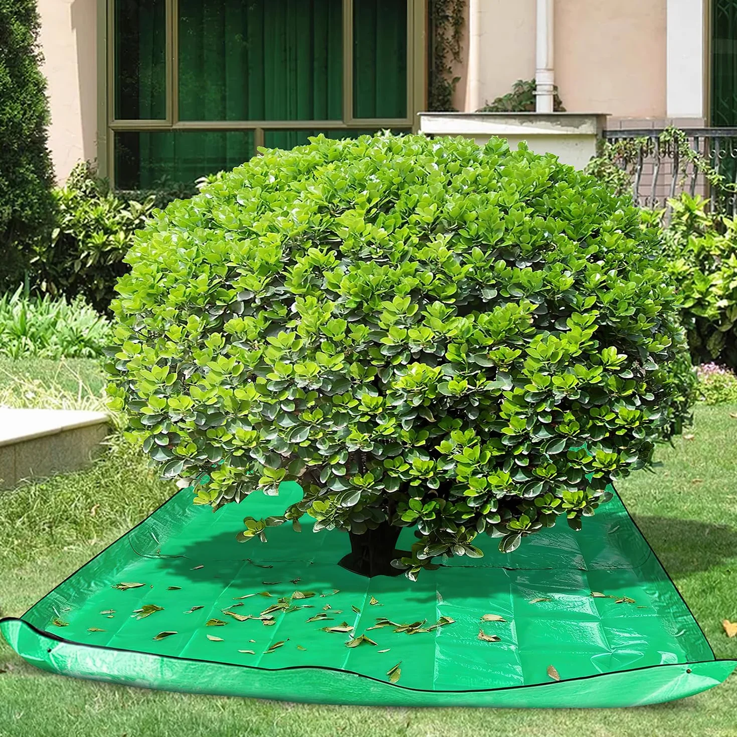 Krajobrazowa plandeka do przycinania 2 x 2 m przenośnik liści z otworem 30 cm plandeka do przycinania drzew z pierścieniami kątowymi płótno do czyszczenia resztek liści