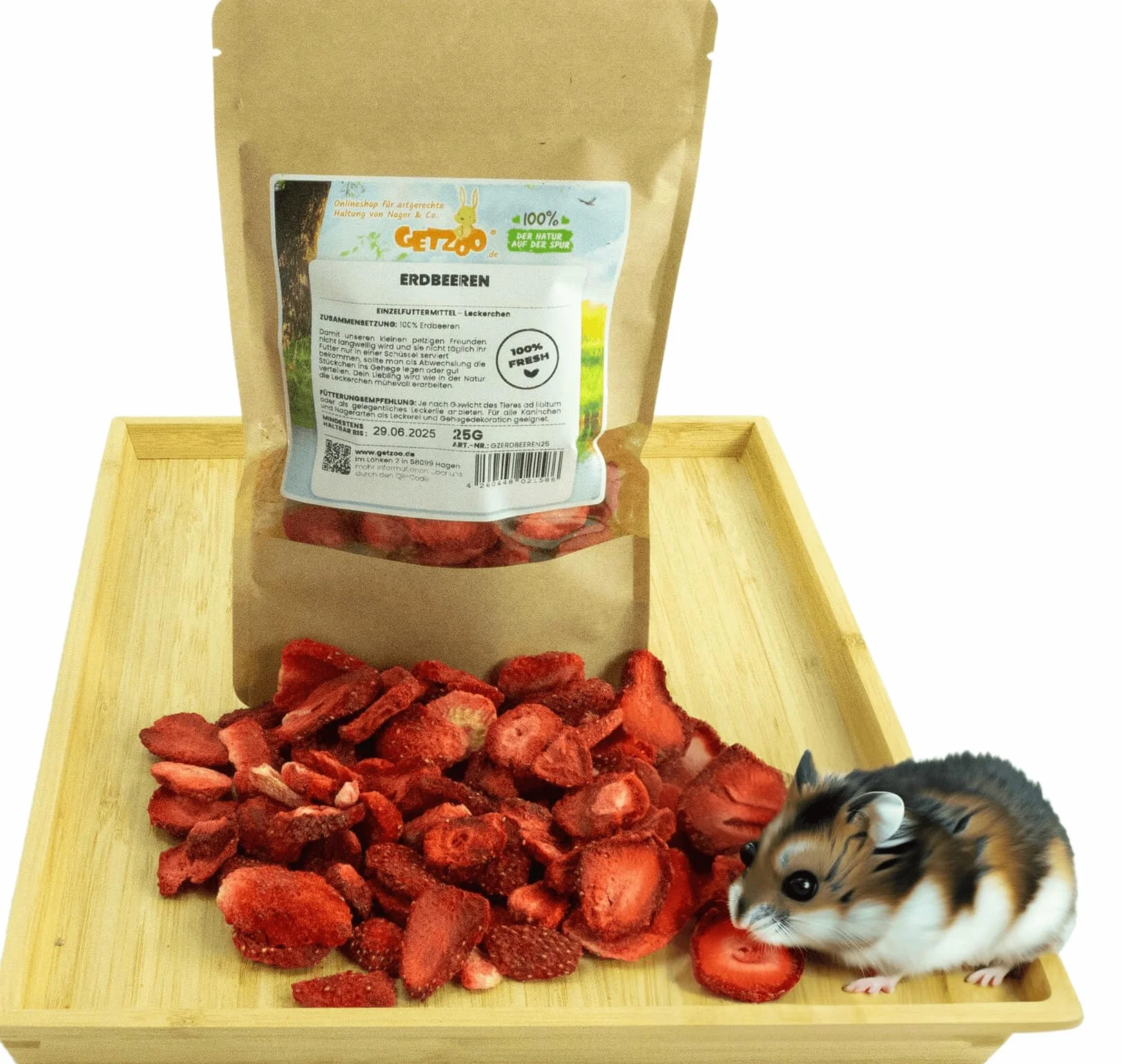 Getzoo Truskawki 25 g – delikatnie suszone, duże kawałki, naturalne przekąski dla gryzoni, bogate w witaminy smakołyki dla chomików, myszy i małych zwierząt