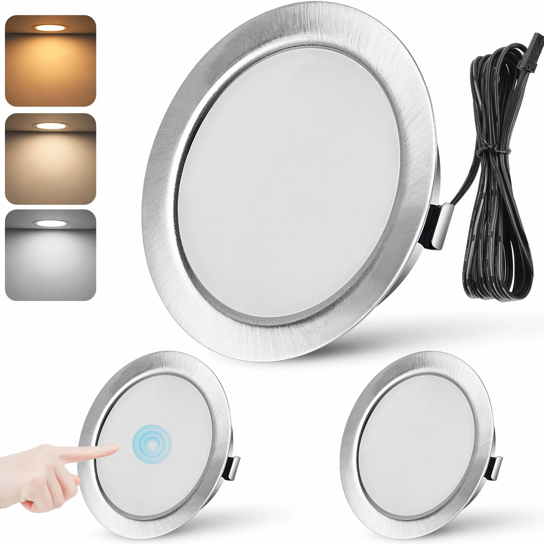 Downlight LED wpuszczany sufit 12 V ściemniany 3 W LED do dachu 3000K 4000K 6000K reflektor wewnętrzny 12v z kablem 2m do kampera/mebli, cięcie 55-58 mm, zestaw 3 szt
