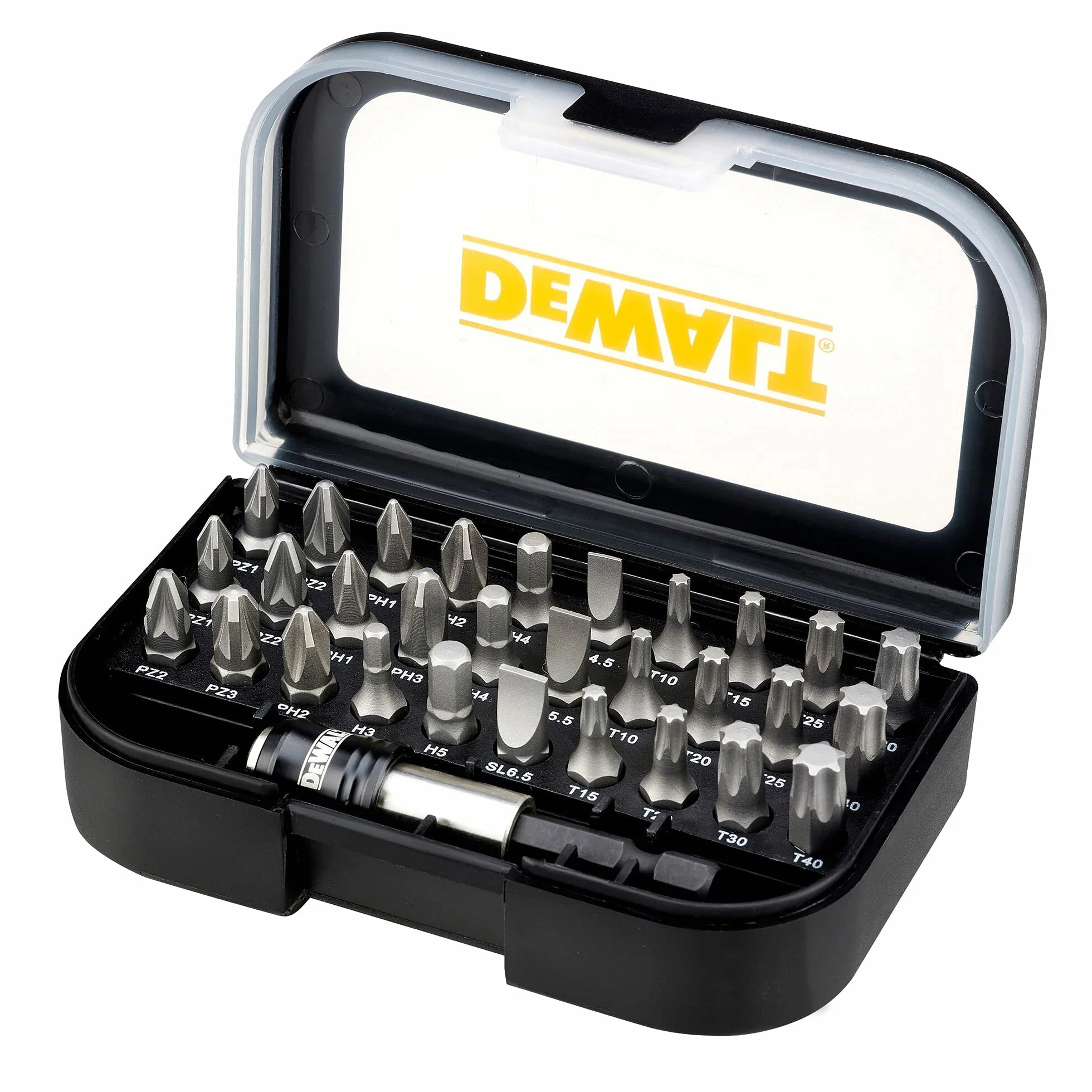 DEWALT Juego 31 elementów z bits atornillar i adapter cambio rápido