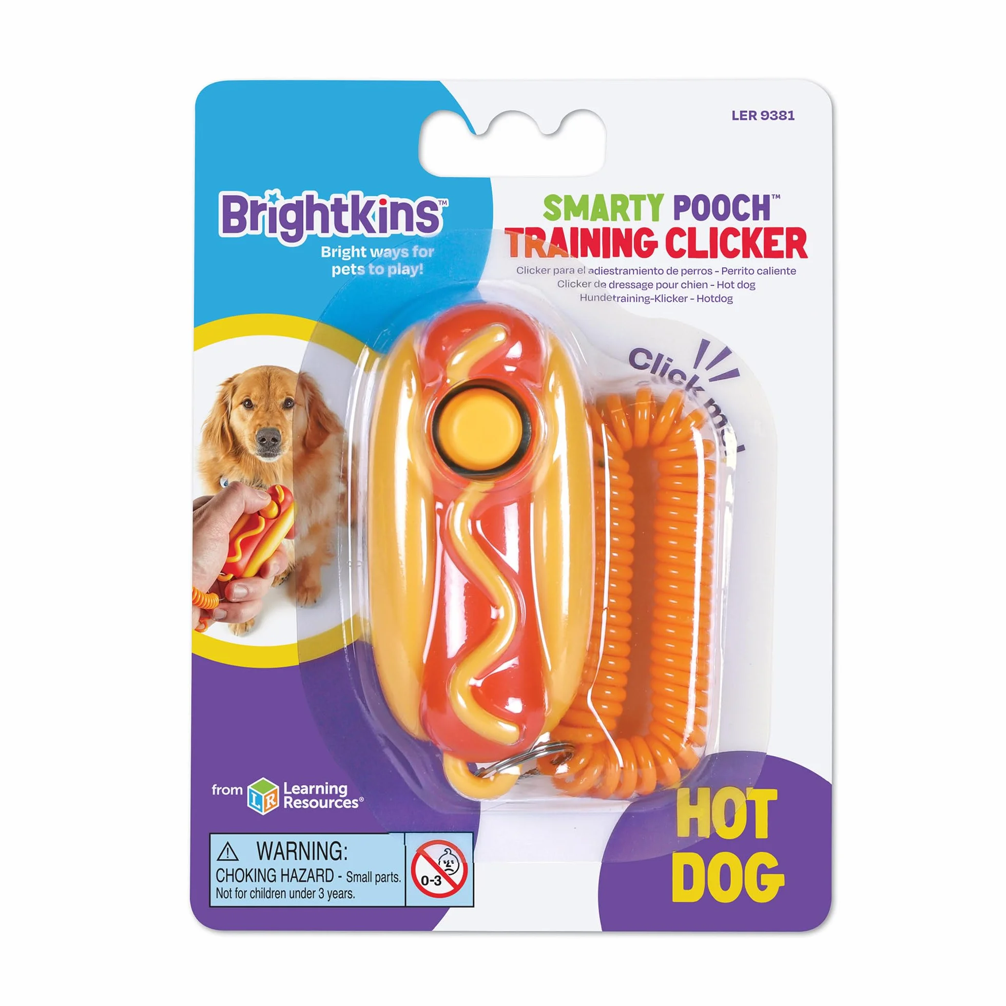 Brightkins Smarty Pooch Training Clicker: hot dog, klips treningowy dla psów z elastycznym paskiem na nadgarstek, rozwiązania do szkolenia psów i zachowania, 1 sztuka