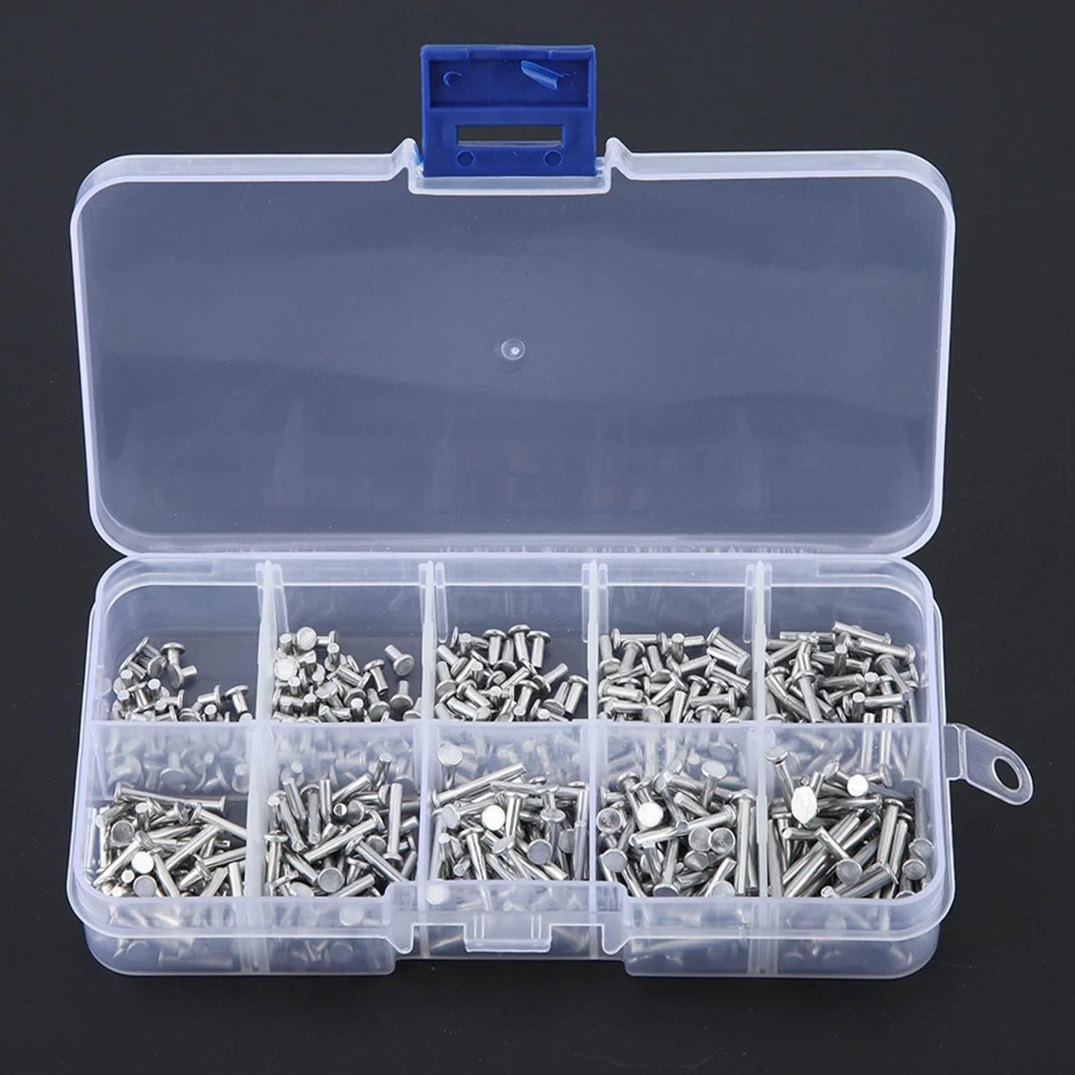 Płaskie Nity Aluminiowe z łbem Stożkowym Płaskim, 500 Szt. Zestaw Nakrętek z łbem Płaskim M2 z Litego Aluminium o Długości 3/4/5/6/8/10/12/14/16/18mm dla Przemysłu Motoryzacyjnego