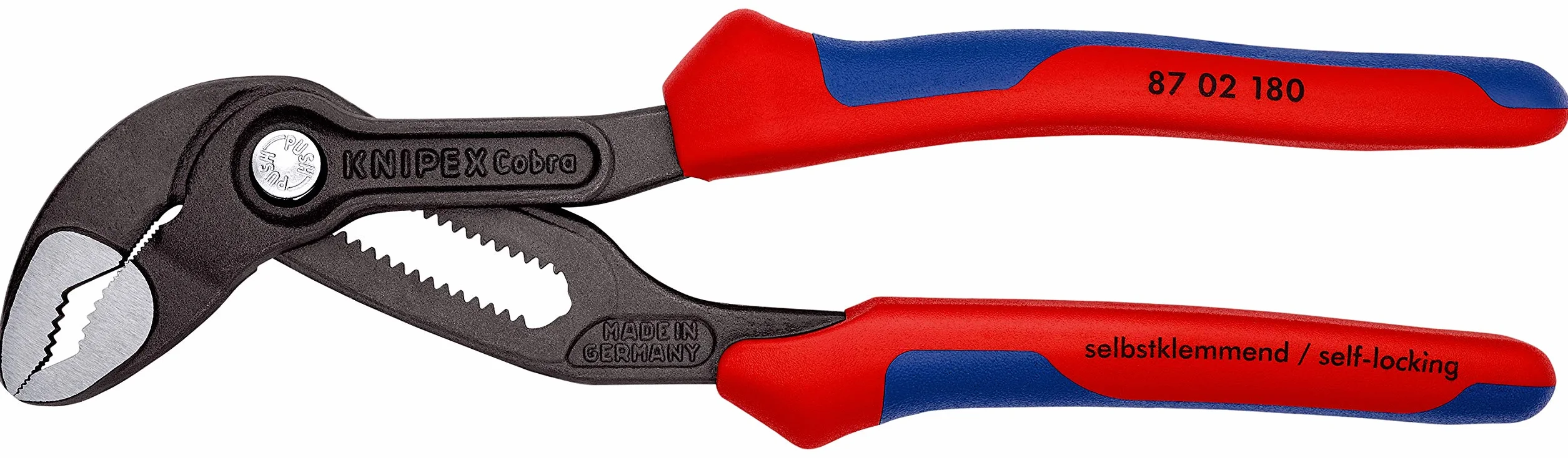 KNIPEX Cobra Szczypce nastawne do rur nowej generacji w opakowaniu z zawieszką fosforanowana, szara z osłonkami wielokomponentowymi 180, 87 02 180 SB