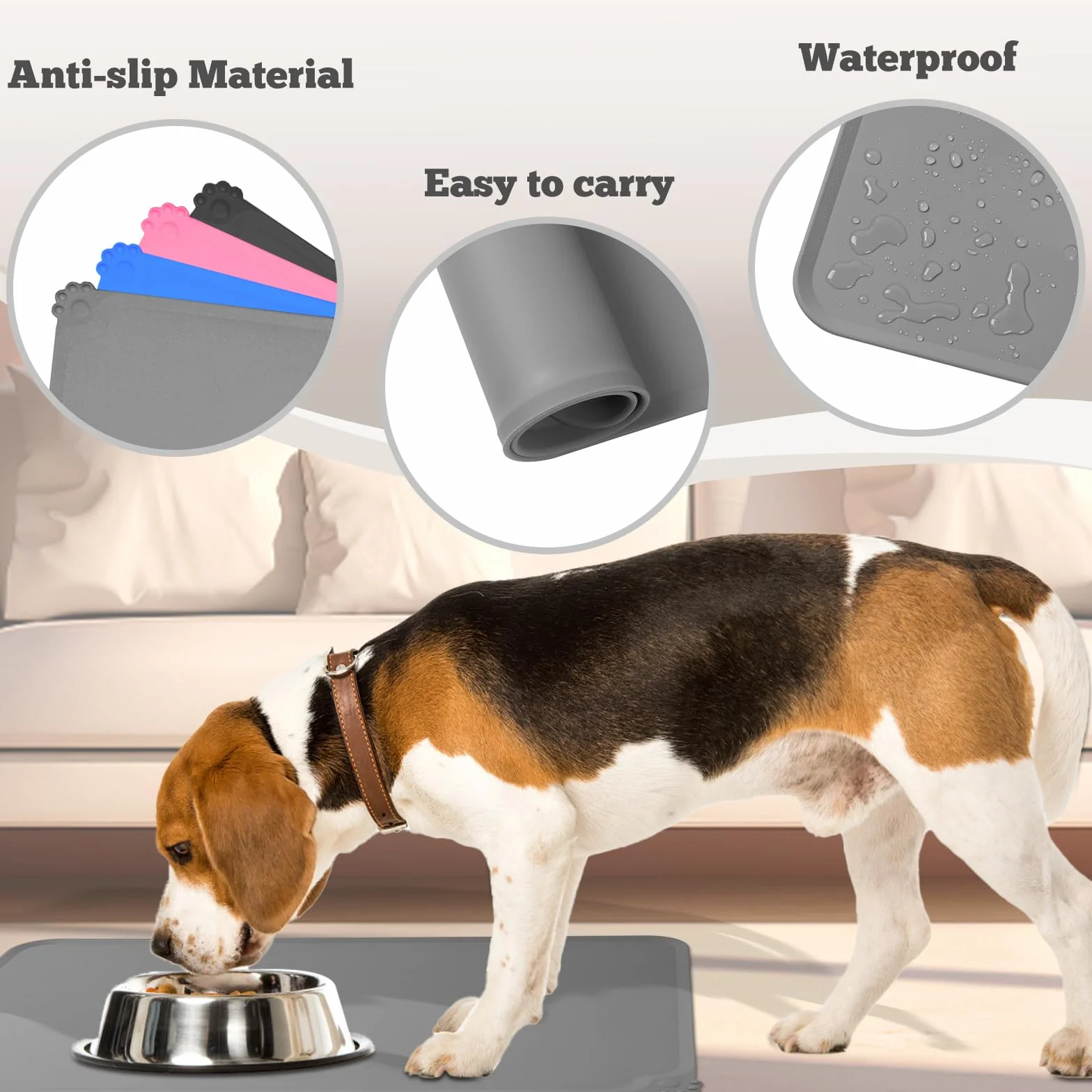 Podkładka pod miskę dla psa, kotów, 48 x 30 cm, 2 sztuki, podkładka pod miski dla kota, podkładka z silikonu, wodoodporna, antypoślizgowa, silikonowa miska na karmę, mata w pełni automatyczny