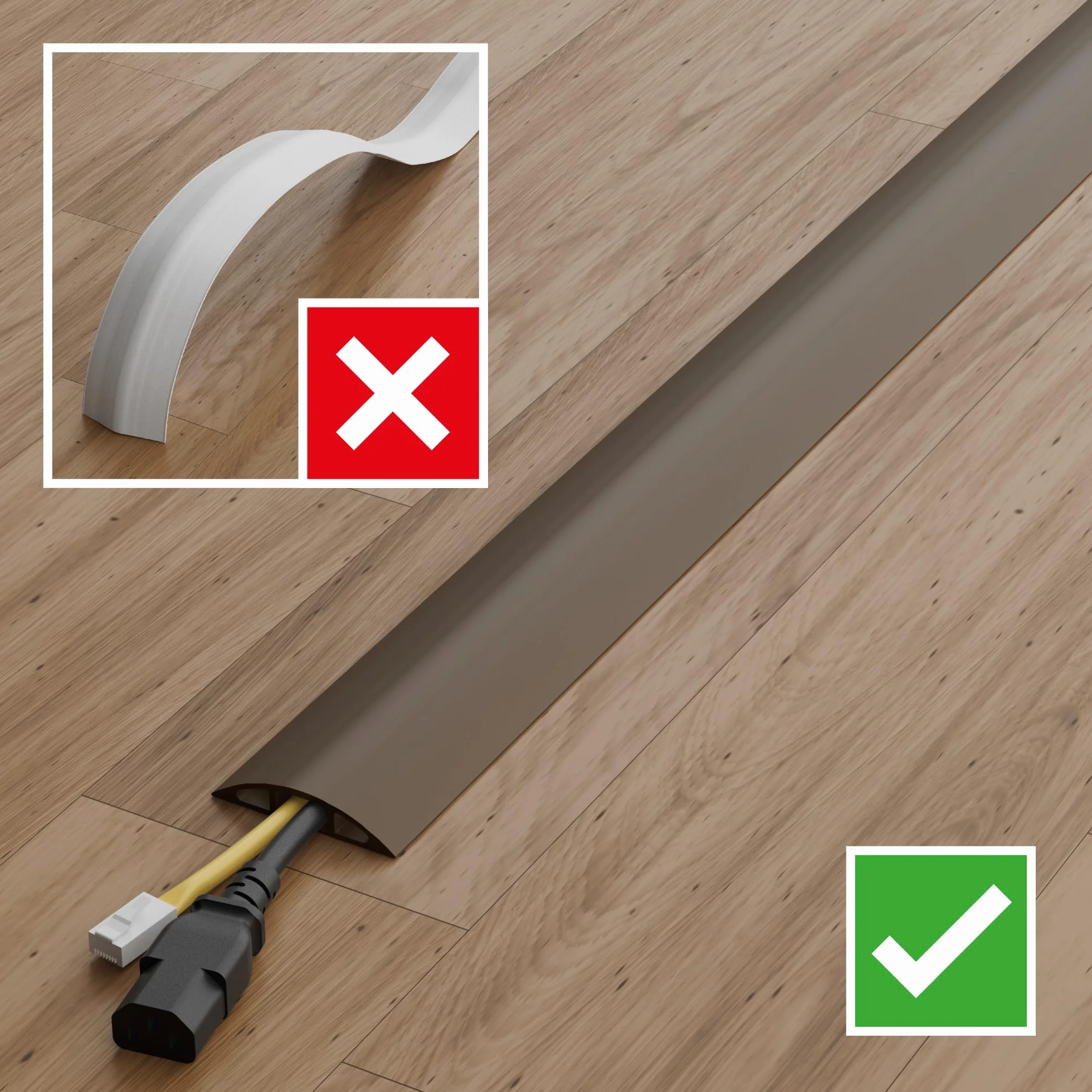 D-Line Osłona Kabli Podłogowa 4,5 m, Ochrona Luźnych Kabli, Zapobiega Potknięciom i Upadkom, Ryflowana Antypoślizgowa Podstawa – Kanał na Kable 17 mm (S) x 9 mm (W) – Długość 4,5 m – Brązowy