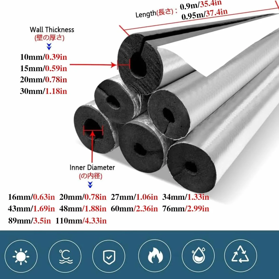 Izolacja rur pianka elastyczna do rur zimnej wody ID 48mm 60mm 76mm 89mm 110mm
