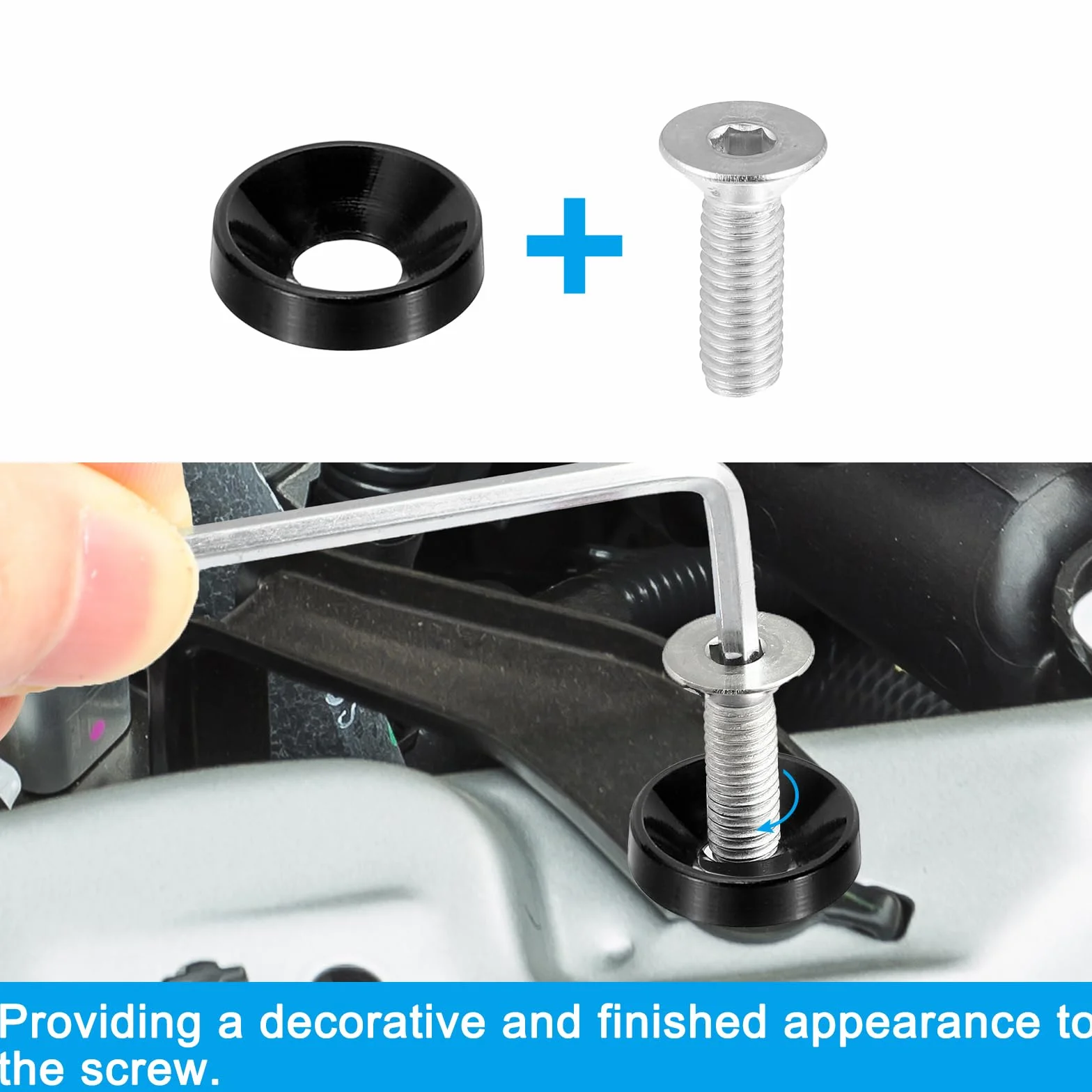 PATIKIL M4 podkładka z łbem stożkowym anodowana stop aluminium 40 sztuk czarna