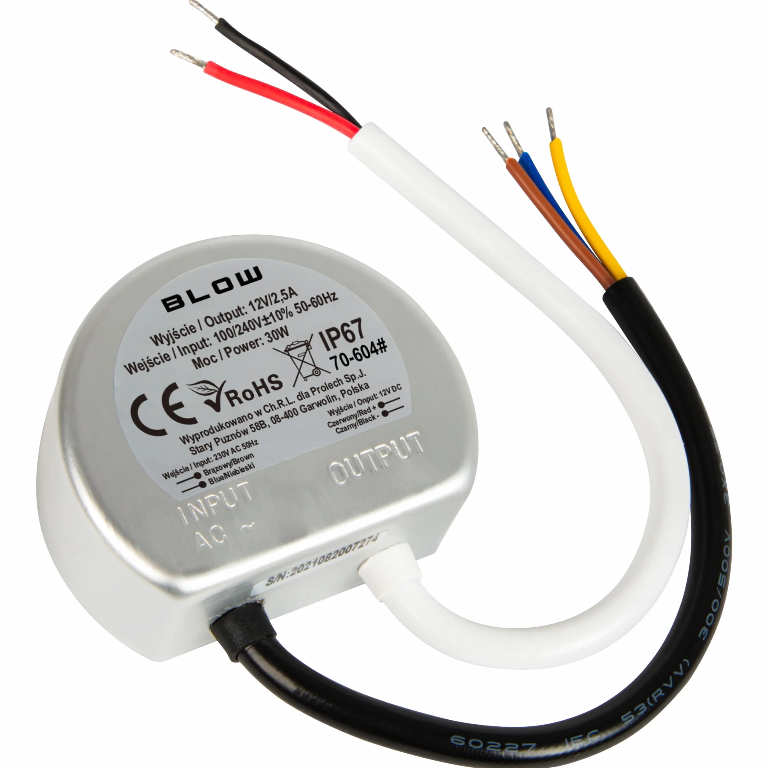 BLOW ZASILACZ 12V 30W IP67 DO TAŚMA LED RGB DOPUSZKOWY