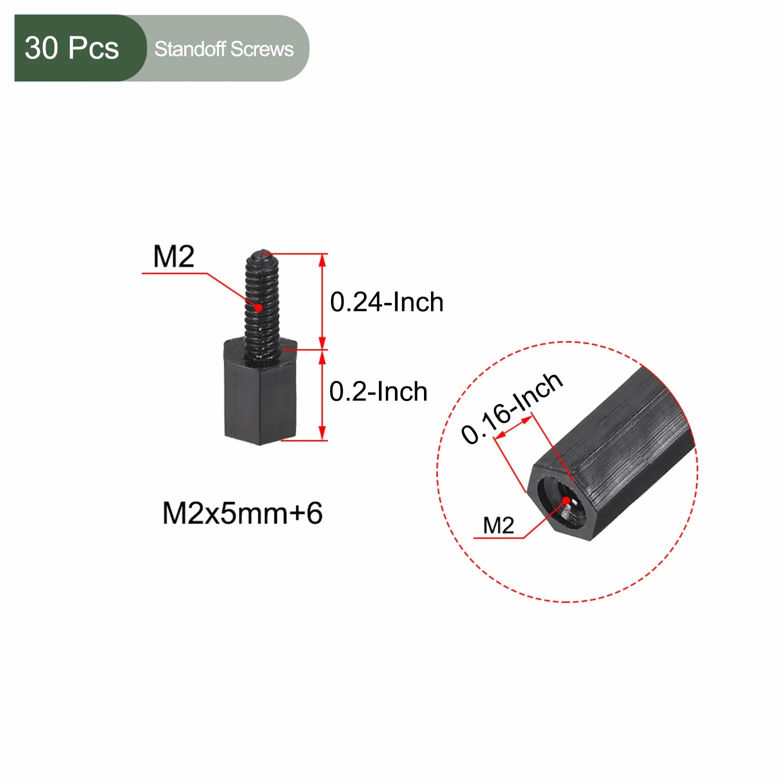 YOKIVE 30 szt. śrub dystansowych M2, nylonowe sześciokątne elementy PCB z wysokim efektem izolacji, utrzymują stabilność wysokości, idealne do płyty głównej (czarne, 5 mm + 6 mm)