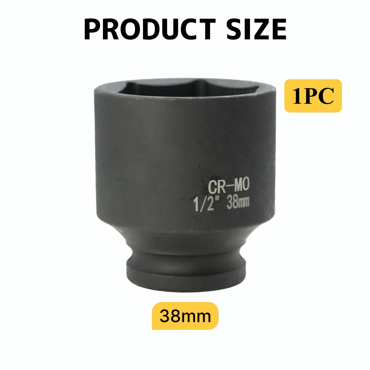 Gniazdo 38mm 1/2" 6-kątowe, nasadka udarowa 1/2 38 mm stal chromowo-molibdenowa CR-MO(czarna)