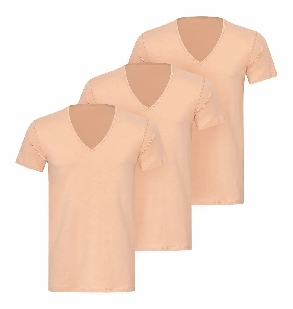 KliSa® Podkoszulek męski w kolorze skóry, niewidoczny slim fit, 3 sztuki w opakowaniu