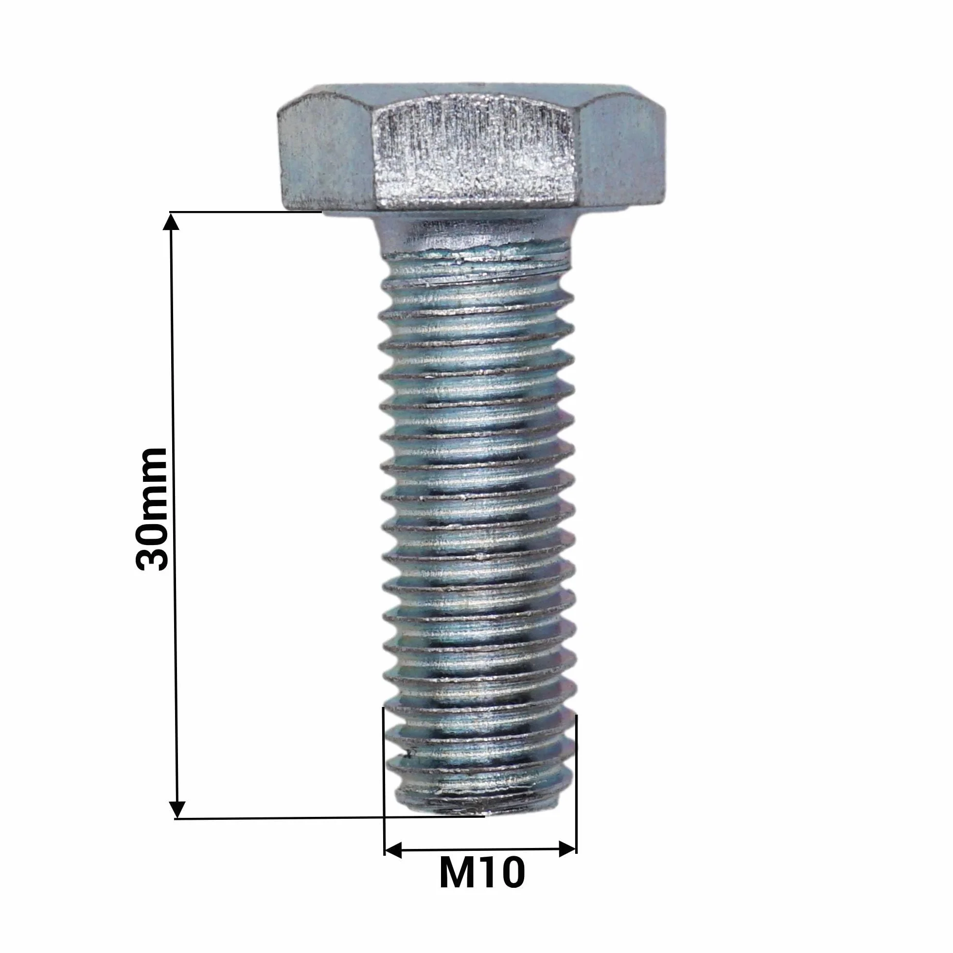 SKIR'CO (15 szt.) Ocynkowane stalowe śruby z łbem sześciokątnym M10 x 30 mm, DIN 933 śruby sześciokątne, gwintowane, śruby sześciokątne