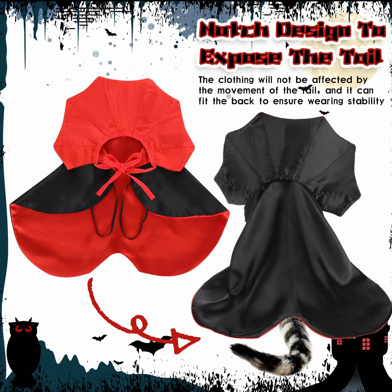 Kostium dla psa na Halloween, peleryna, kostium wampira dla kotów, psa, kota, zwierząt domowych, peleryna dla zwierząt domowych, kostium dla psów, Halloween, kostium Cosplay dla małych psów i kotów