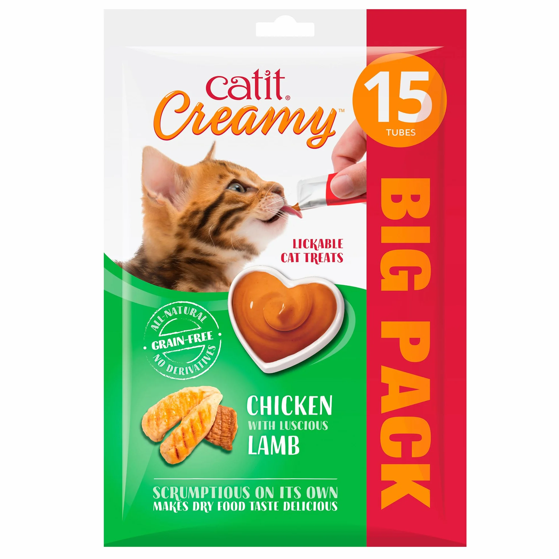Catit Creamy płynna pasta do lizania dla kotów z kurczakiem i jagnięciną, 15 x 10 g