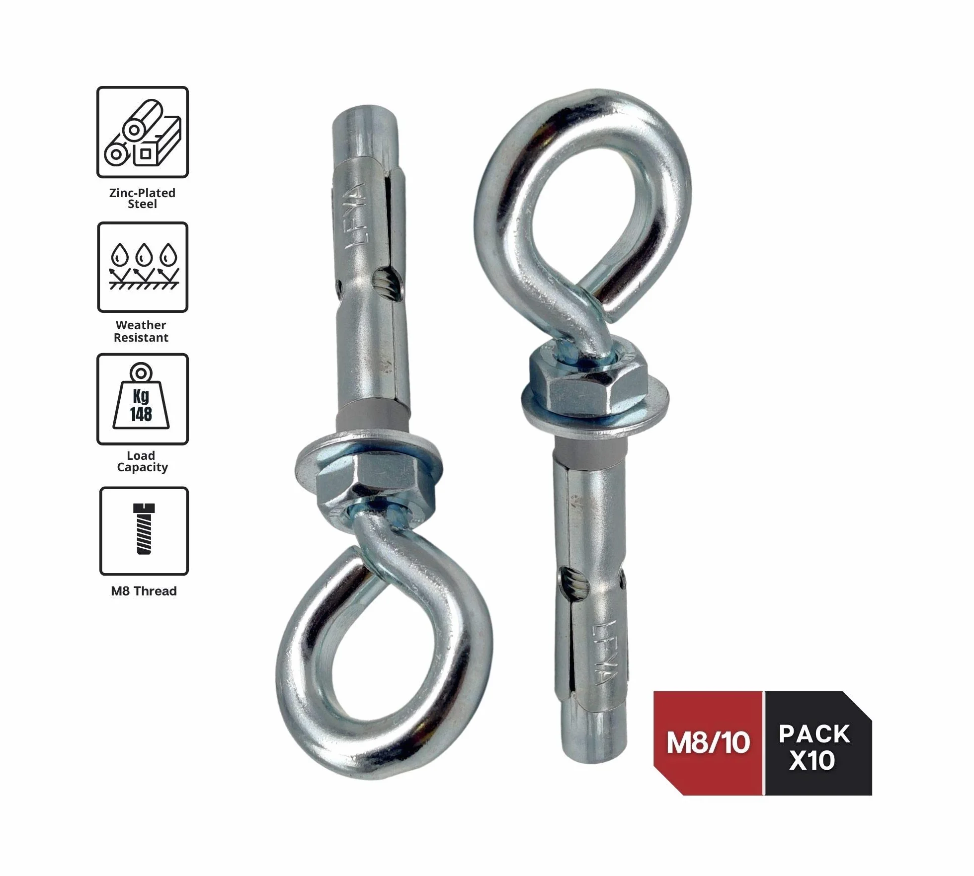 DOJA Industrial | Metalowe kołki rozporowe z Cancamo | M8-10 | PACK 10 | Kołki betonowe, ściana, blachy | Kołki ścienne, śruby ekspansywne, śruby kotwiące, zabezpieczone przed manipulacją