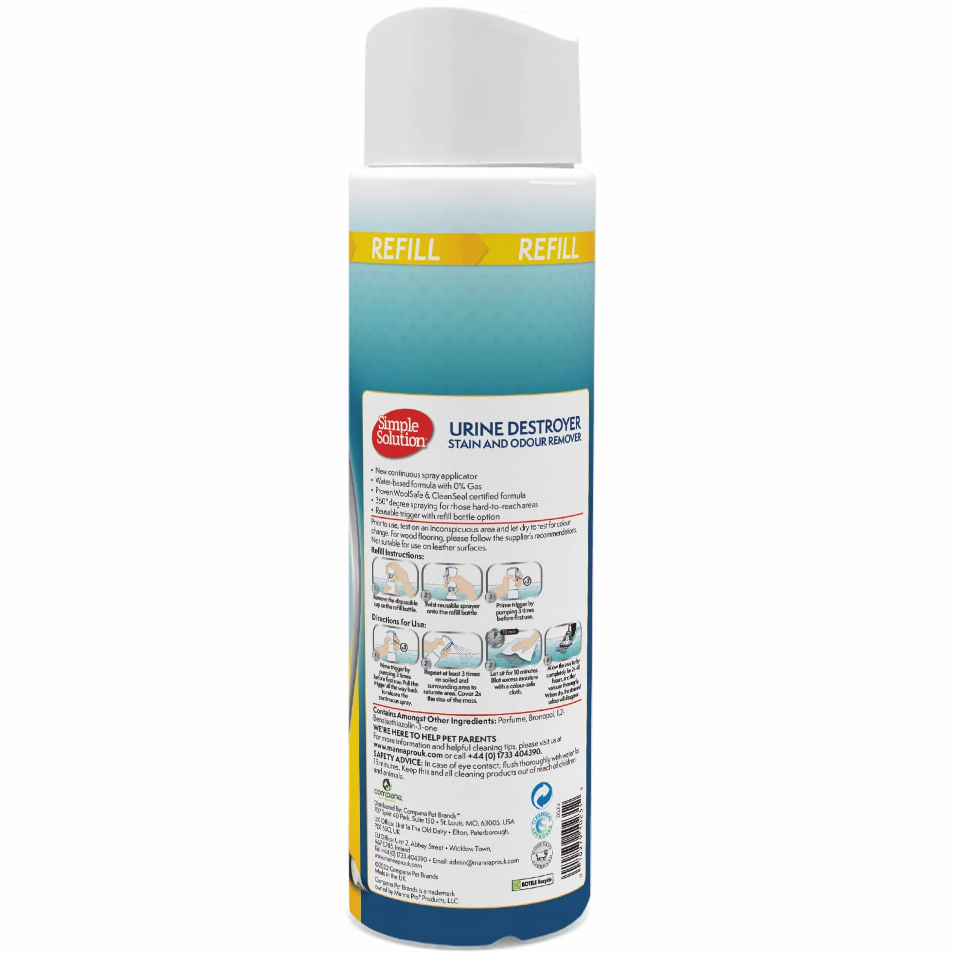 Simple Solution Nowa technologia rozpylania uzupełniania, niszczyciela moczu Pet Stain and Odour Remover with Pro-bacteria Cleaning Power - 400ml