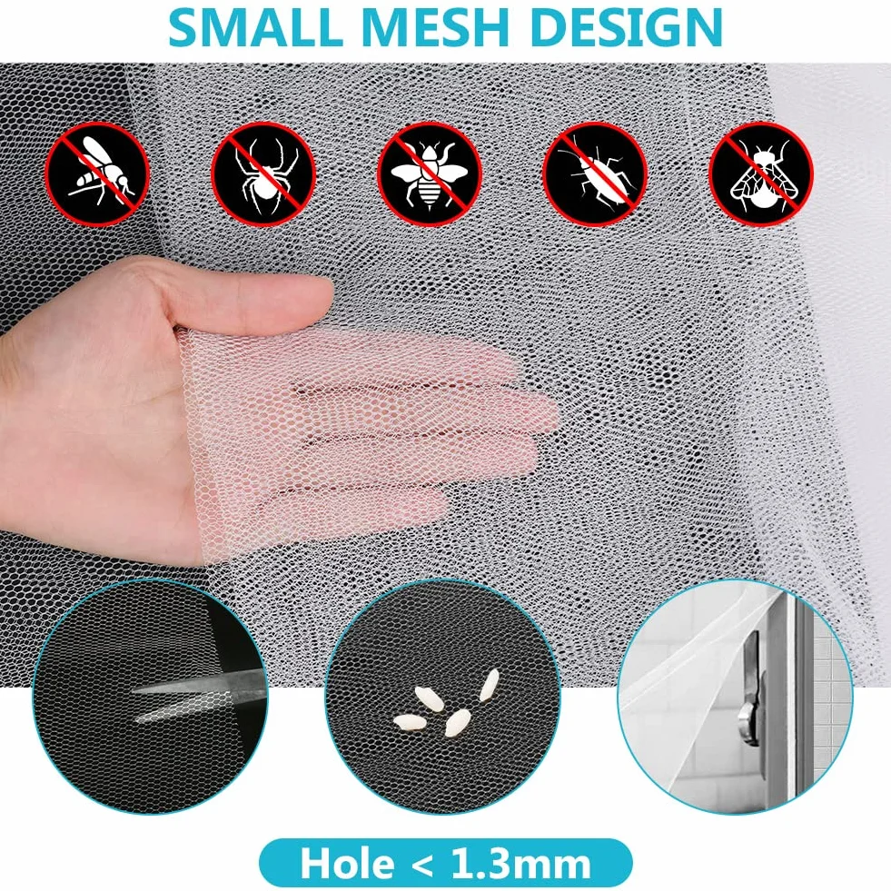 flintronic Moskitiera okienna, 3 sztuki 1,3 m x 1,5 m/DIY rozmiar przeciw owadom moskitiery do okien, z 4 rolkami samoprzylepnych taśm przeciw komarom owady, biały