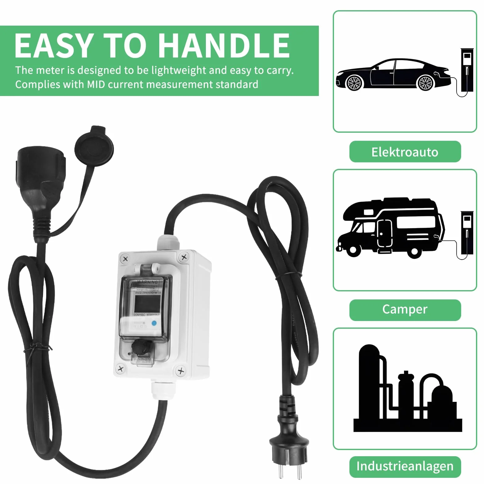 SWAWIS Mobilny cyfrowy licznik prądu 230 V, IP67, miernik zużycia prądu, mobilny, outdoorowy, KWH, gniazdko elektryczne z LED/resetem, miernik zużycia energii do samochodów kempingowych, pojazdów