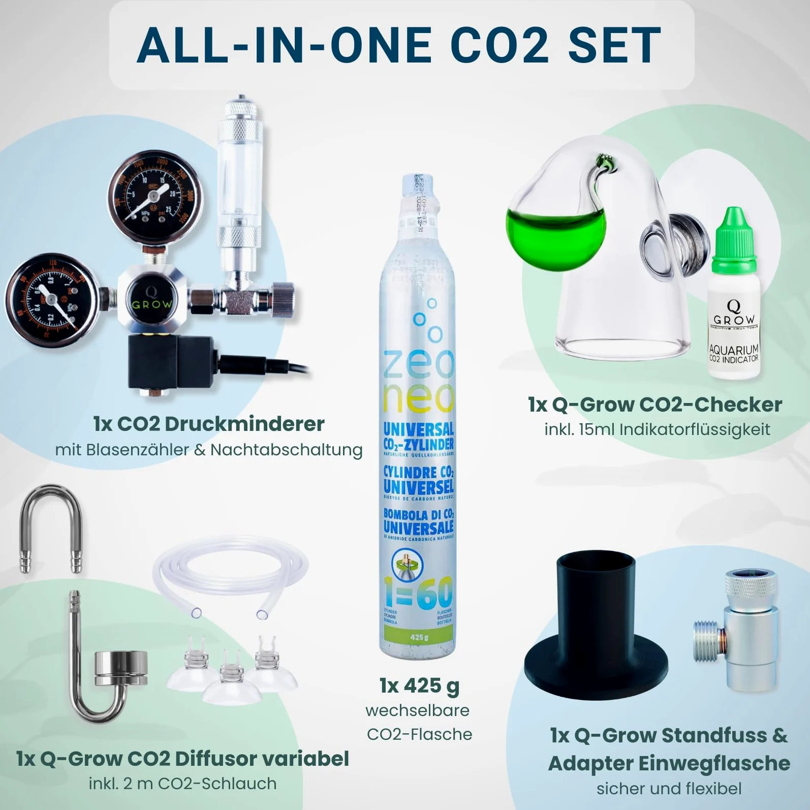 Q-Grow CO2 System Aquarium kompletny zestaw dyfuzor stali nierdzewnej regulator ciśnienia butelka CO2 425 g do 500 l