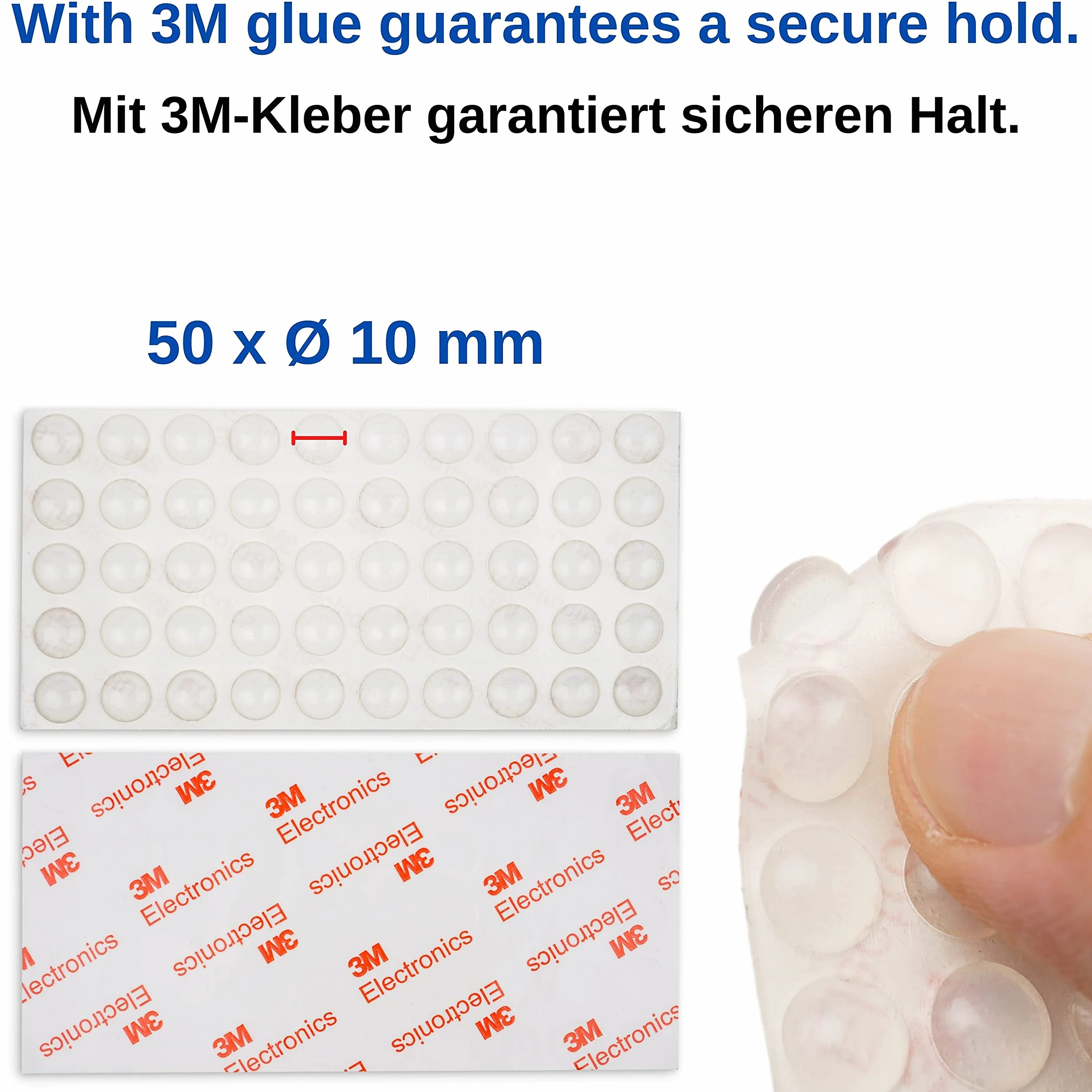 Silikonowe odbojniki 50 x Ø 10 mm, samoprzylepne, przezroczyste, z wypustkami, odbojniki meblowe do szafy, szuflady, drzwi, deski, laptopa, podkładki samoprzylepne, gumowe amortyzatory