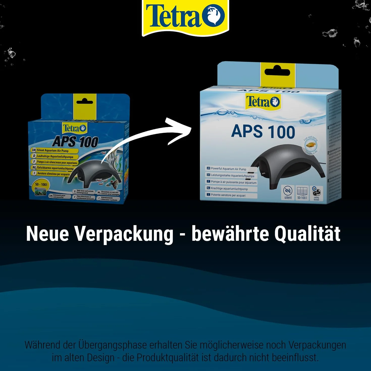 Tetra APS 100 pompa powietrza do akwarium – cicha pompa membranowa do akwariów o pojemności 50-100 l, czarna
