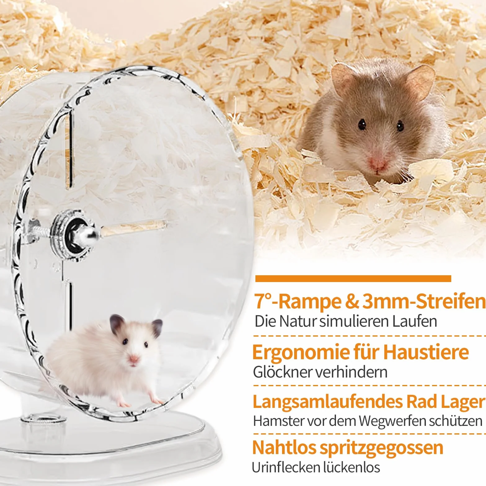 Koło dla chomika, 24 cm, ciche koło z podwójnymi łożyskami, z regulacją wysokości, przezroczyste koło biegowe dla chomików karłowatych, myszy, szynszyli, lemingów