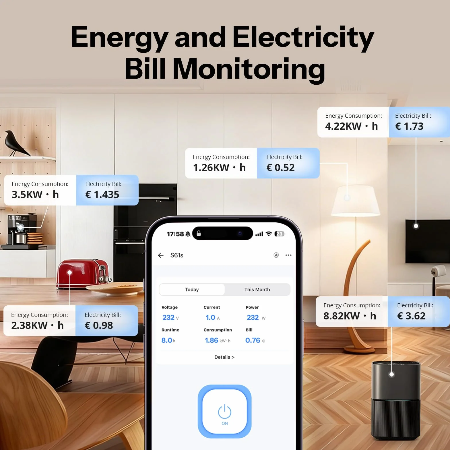 SONOFF S61s Inteligentne Gniazdko WiFi 16A/3840W – Zdalne Sterowanie & Sterowanie Głosem, Monitor Energii, Timer, Matter-kompatybilne z Alexa, Google i Apple Home