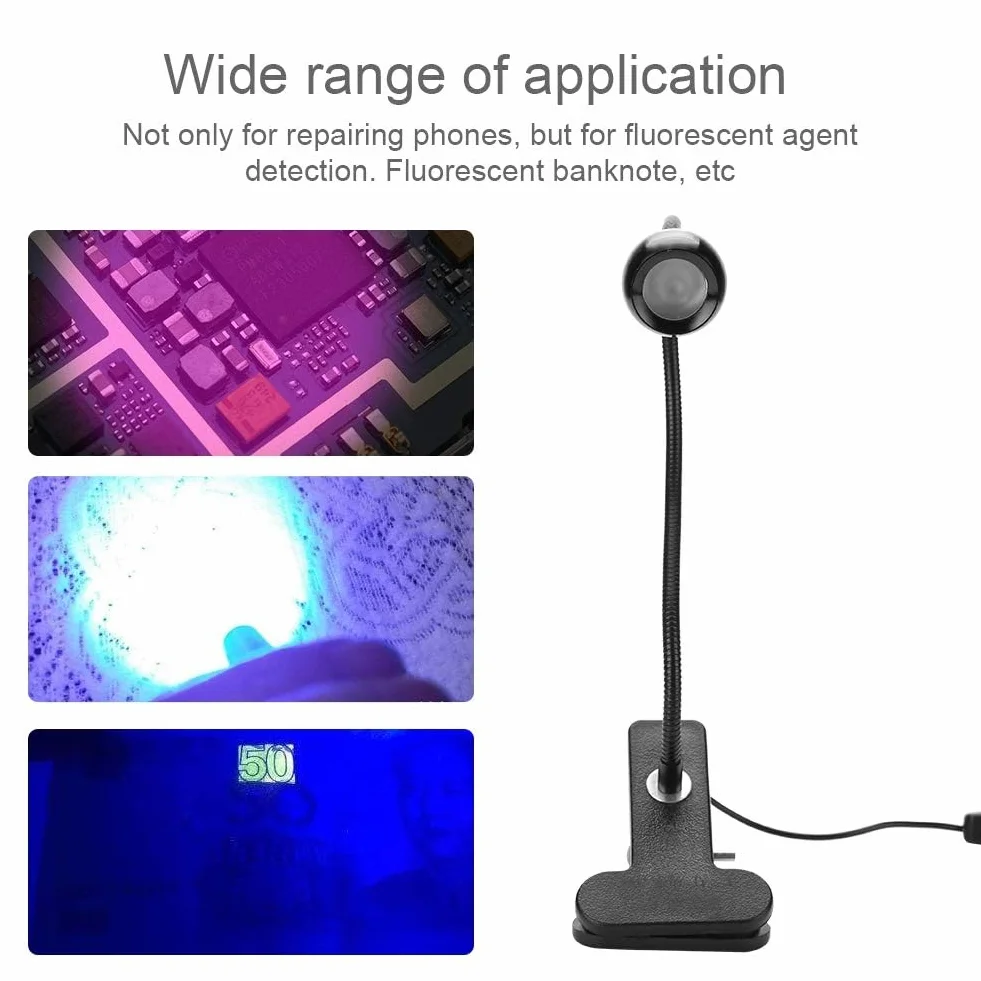 Lampa UV LED 3W USB do Naprawy Telefonu z Klipsem Fioletowe Światło
