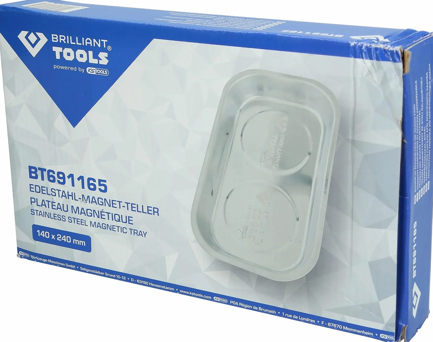 BRILLIANT TOOLS BT691165 Taca / miska magnetyczna ze stali nierdzewnej, 140 x 240 mm [Powered by KS TOOLS]