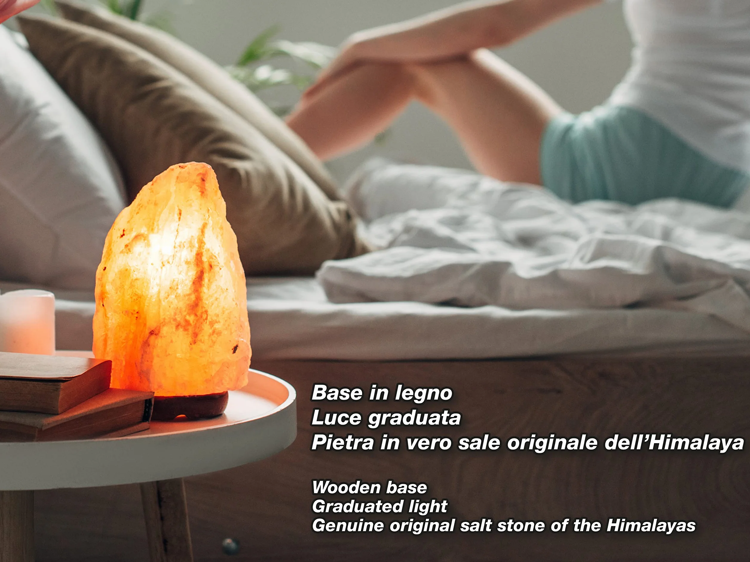 BEPER P201UTP100 Naturalna Himalajska Lampa Solna, Optymalna, Ręcznie Wykonana z Podstawą z Różowego Drewna