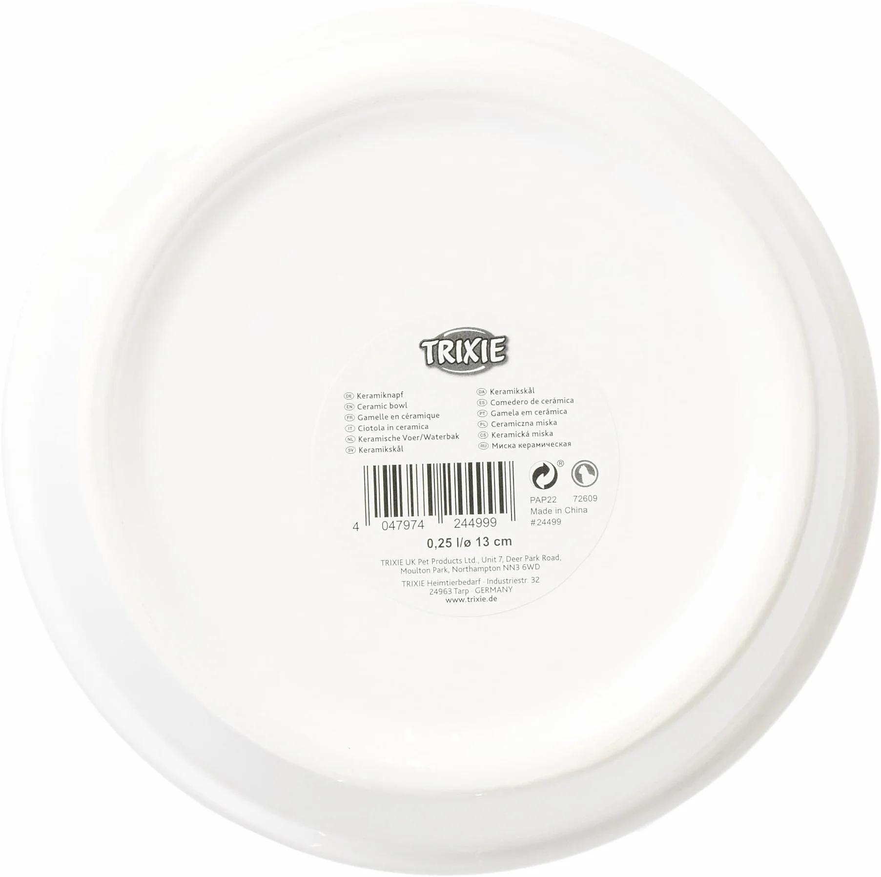Trixie Slim Miska Ceramiczna dla Kotów, Biały/Czarny, 0.25 l