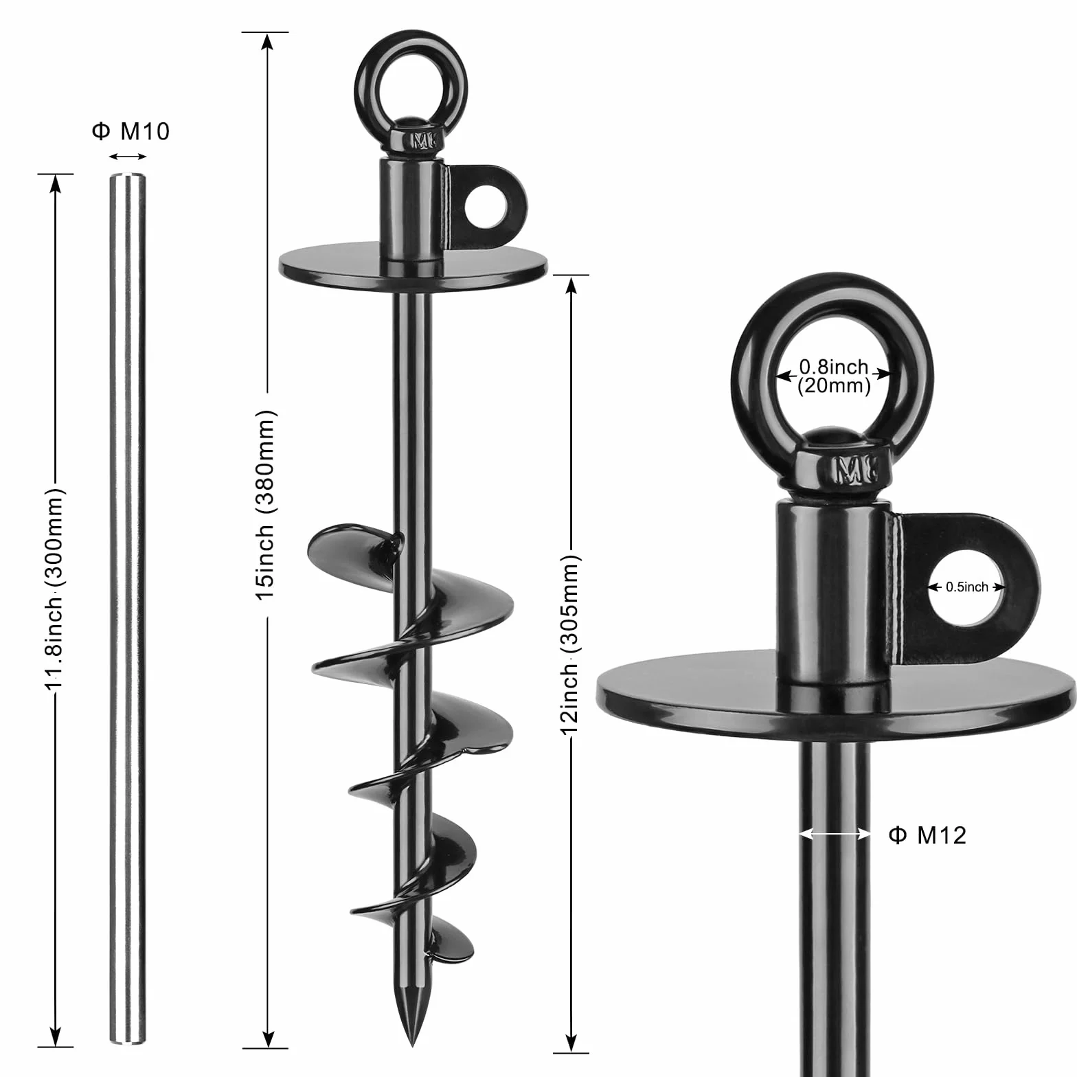 Kołek do wiązania dla psa 38 cm, wytrzymała kotwica do 99 kg, czarny