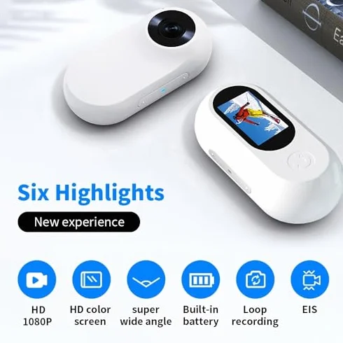Bewinner Nowa obroża dla kotów 4K 8MP WiFi | przenośna bezprzewodowa kamera sportowa | szerokokątny aparat 120° do kasku i 30 m kamera podwodna do sportów na świeżym powietrzu, biały