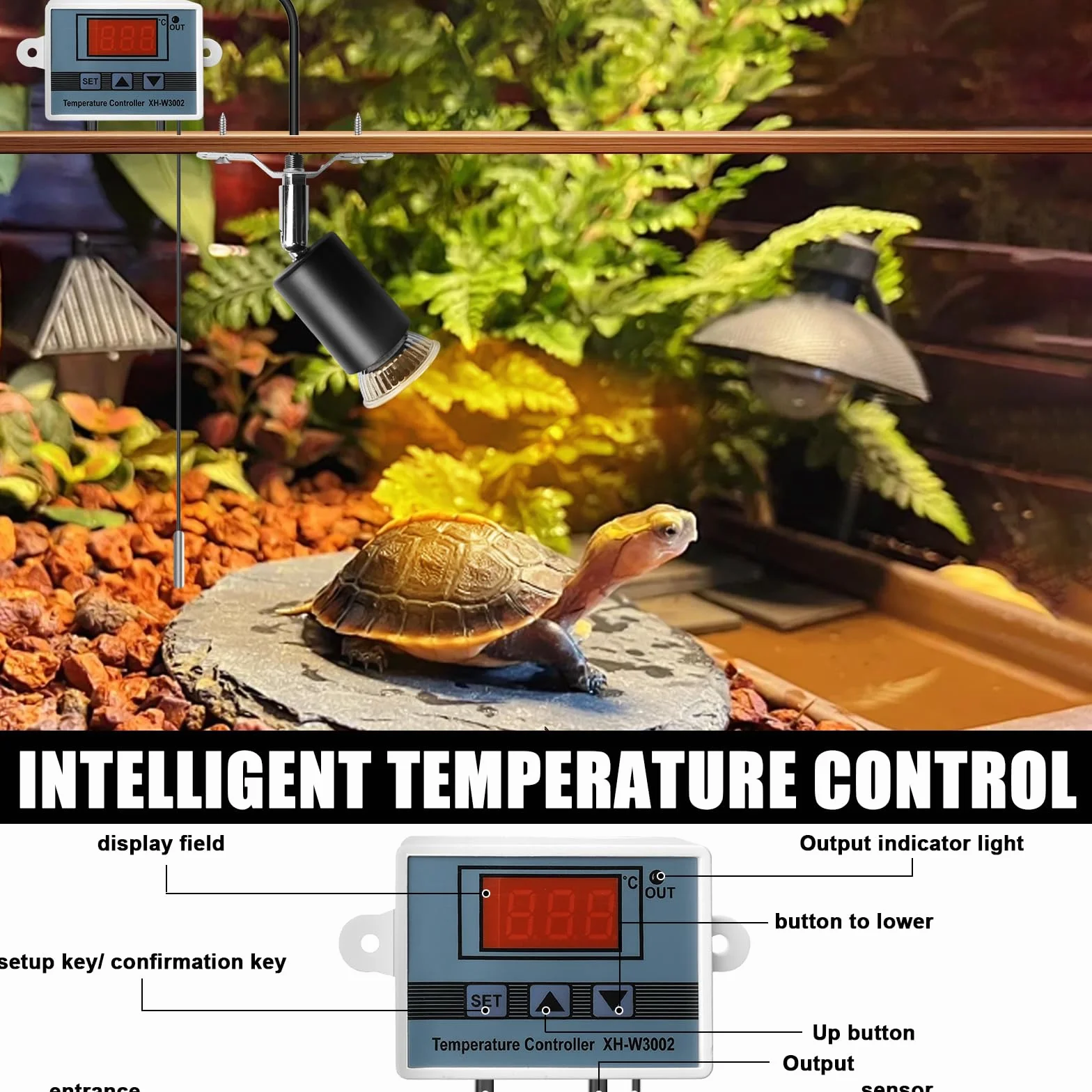 GBKDQQ Lampa grzewcza dla gadów 200 W z inteligentną regulacją temperatury, E27 lampa grzewcza do terrarium, obracany o 360°, lampa do terrarium, dla żółwi, węży, jaszczurek