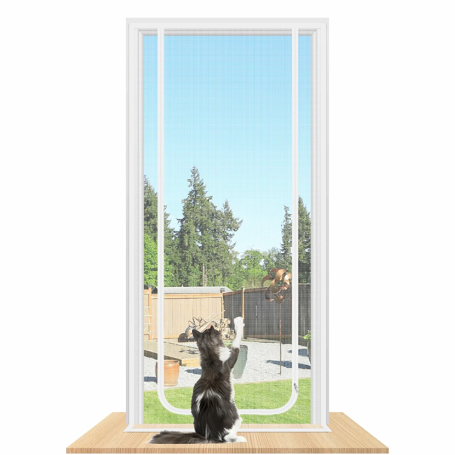 Siatka dla kotów, na balkon, bez wiercenia, z zamkiem błyskawicznym i magnesem, moskitiera na drzwi balkonowe, tarasowe (pasujące wymiary drzwi: 100 x 210 cm, biała)