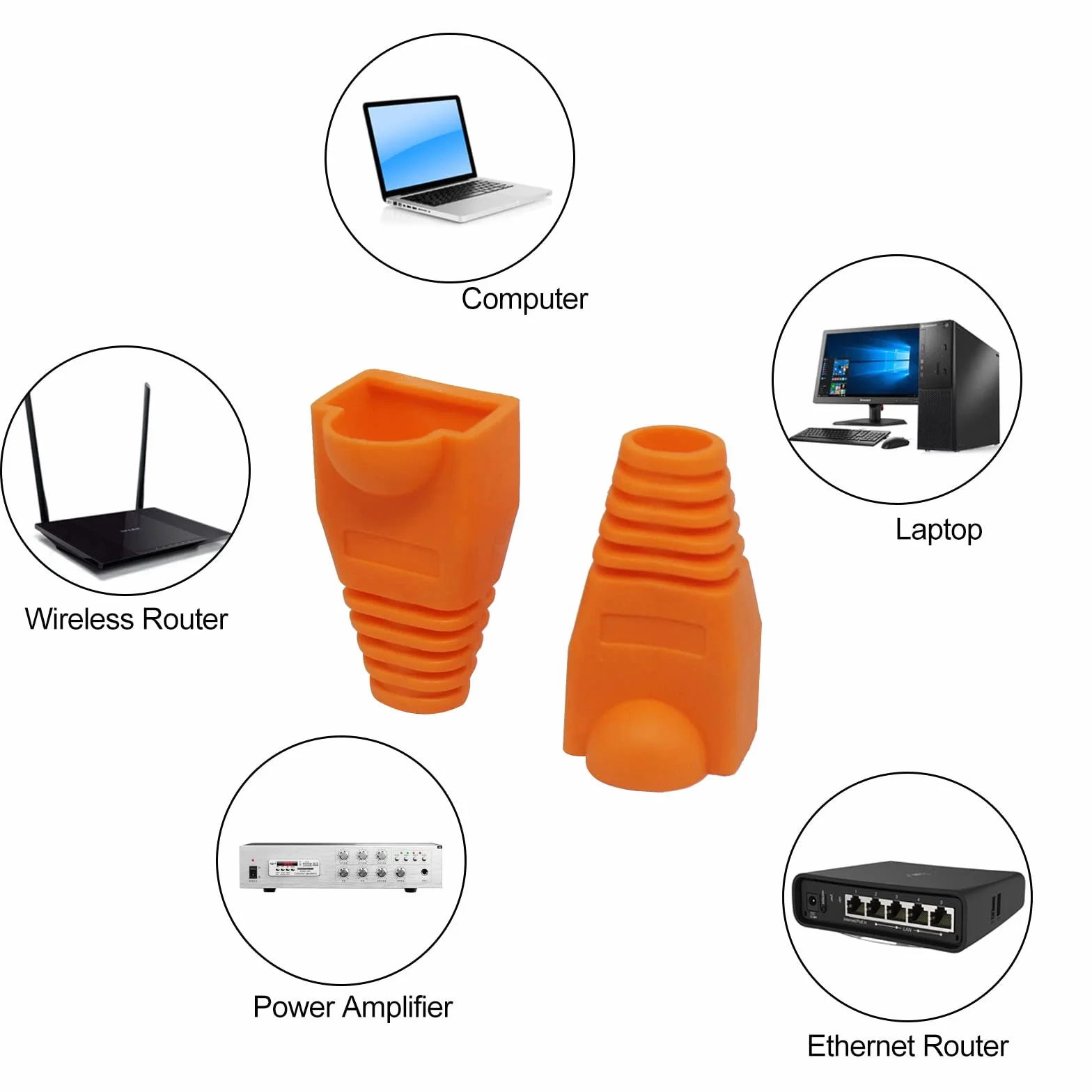 Miękkie plastikowe złącze kabla Ethernet RJ45 osłona butów odciążeniowych CAT5 CAT5E CAT6 CAT6E 100 szt. firmy Copapa (wielokolorowe)