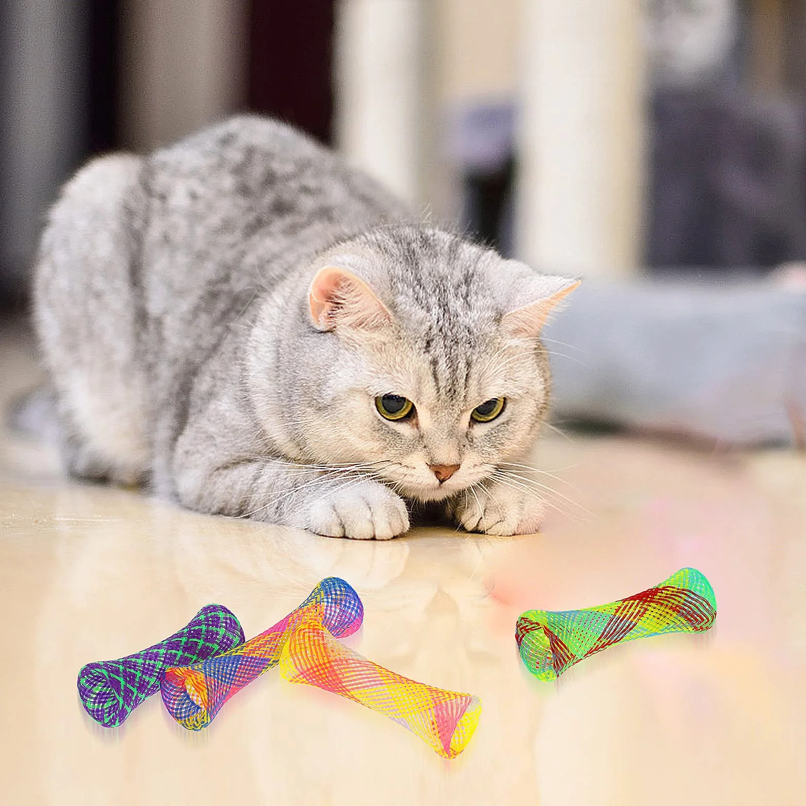 Cobee Cat Tube Zabawka z piórkami, 20 sztuk, interaktywna zabawka dla kotów, kolorowa zabawka dla kotów wewnętrznych, zabawna zabawka dla kotów