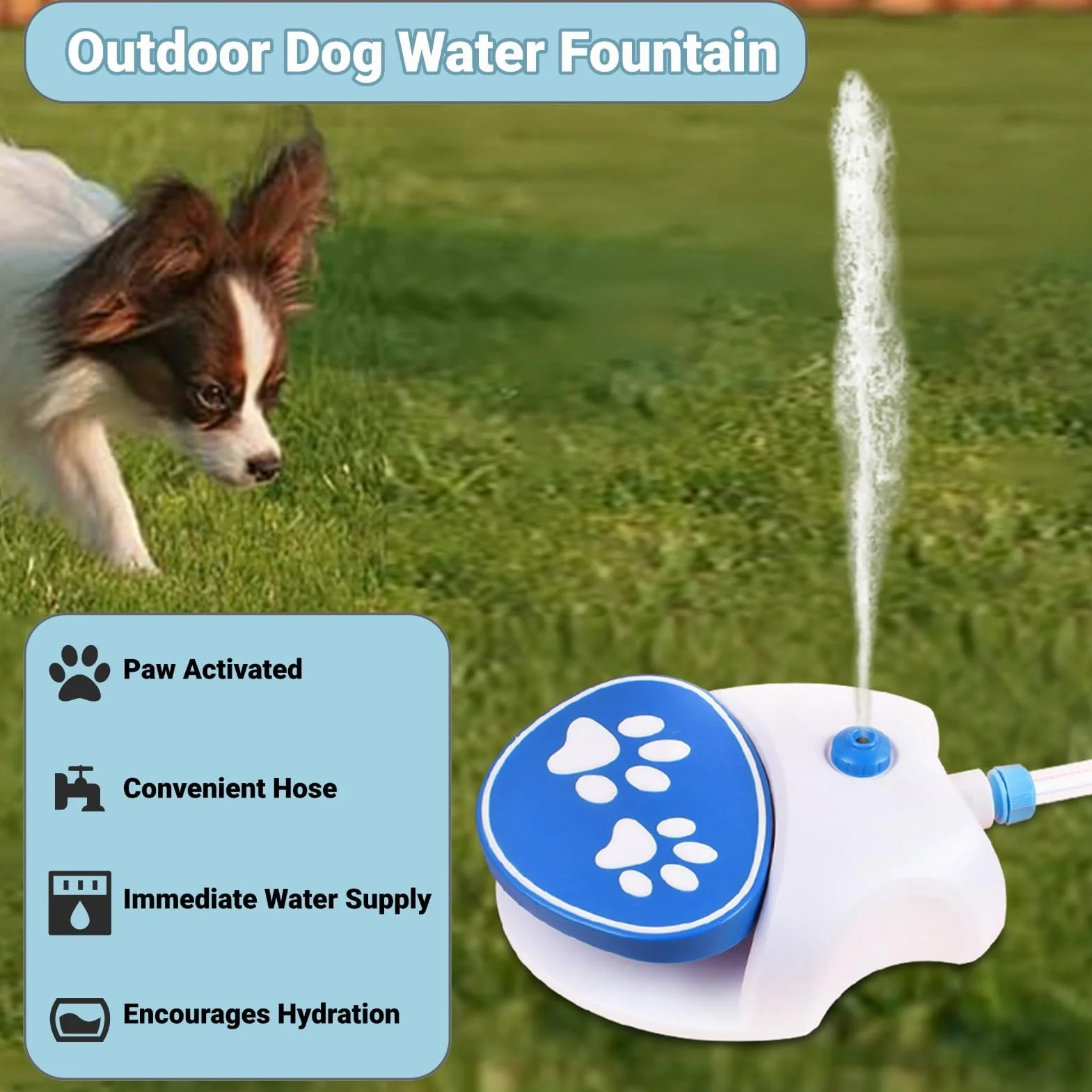 Zewnętrzna fontanna dla psa dog sprinkler regulowana fontanna dla psa, wygodna aktywna poidło dla psa z rurką dla psa dog water toys Fontanelle