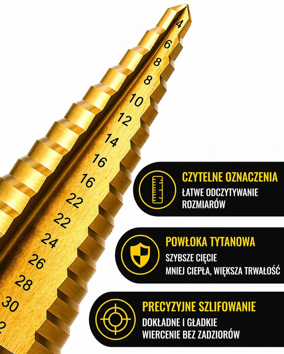 Zestaw Wiertła Stożkowe Stopniowe HSS Tytanowe 3 Szt do Metalu 4-12mm 4-20mm 4-32mm Wiertło Stopniowe do Blachy Aluminium Plastiku