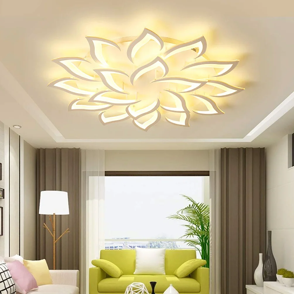Nowoczesna lampa sufitowa LED, ściemniana, do salonu, kreatywna, kwiatowa, design, akryl, metal, płatki kwiatów, żyrandol z pilotem zdalnego sterowania, do sypialni, pokoju dziecięcego, 18 głowic
