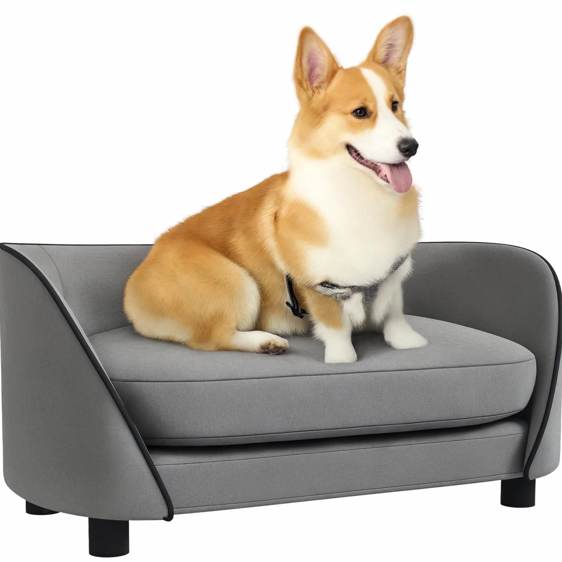 PawHut Sofa dla psa, miękka poduszka, zdejmowany pokrowiec, aksamitny, dla małych i średnich psów, szary
