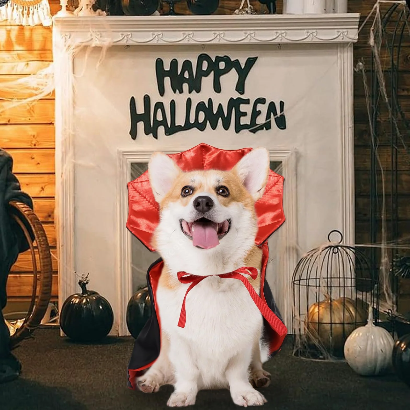 ROSAUI Cape dla Małych Psów i Kotów – Kostium Halloween Czerwony i Czarny z Zbroją na Szyję – Długość 40cm, Regulowany Pasek i Zamek Velcro – Idealny na Halloween, Imprezy i Cosplay (Rozmiar S)