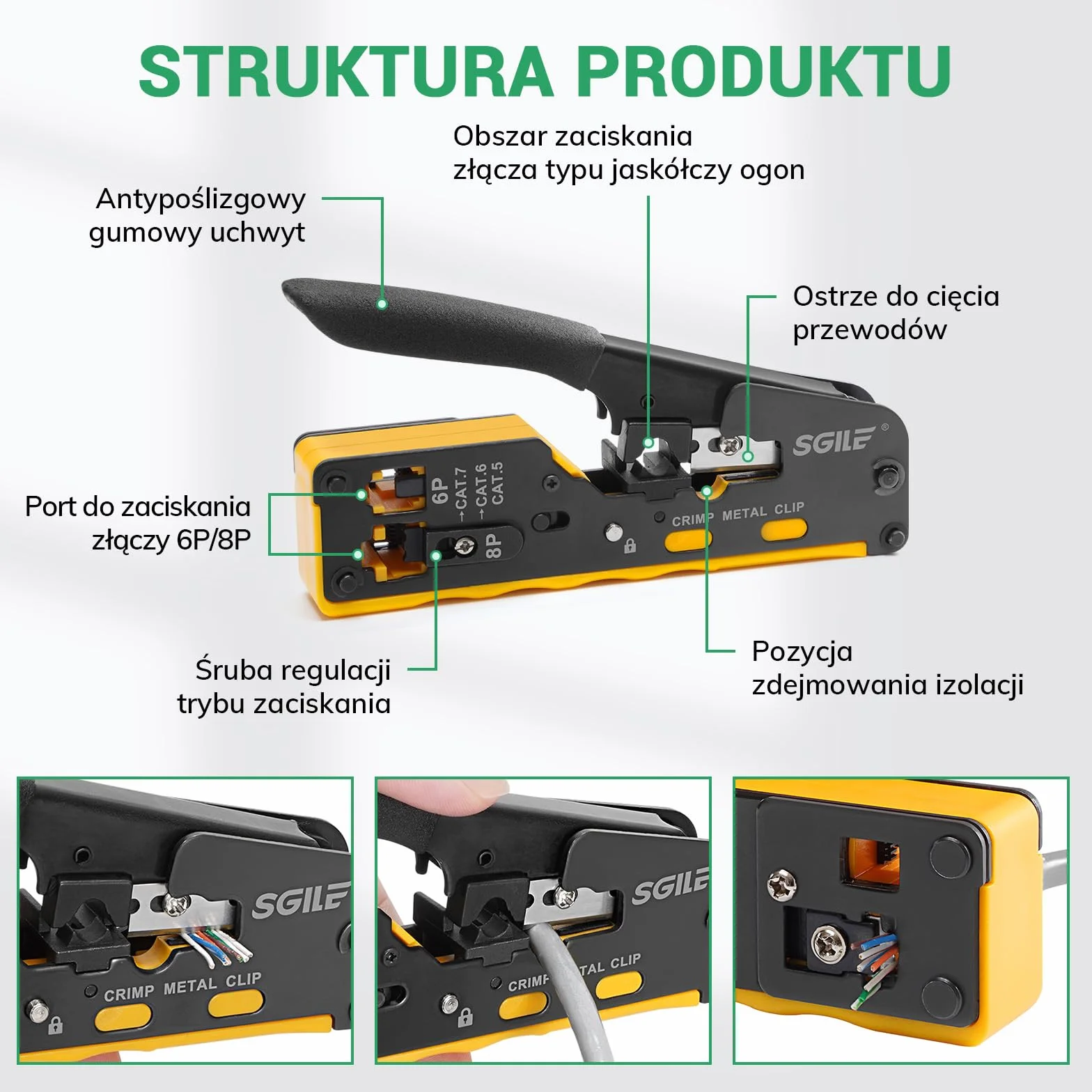SGILE Zestaw Narzędzi do Zaciskania RJ45, Wielofunkcyjna Zintegrowana Maszyna Cat5 Cat6 Cat7, Zestaw do Testowania Kabli LAN Konserwacji Komputera, Kompletny Narzędzi Konserwacji Sieci