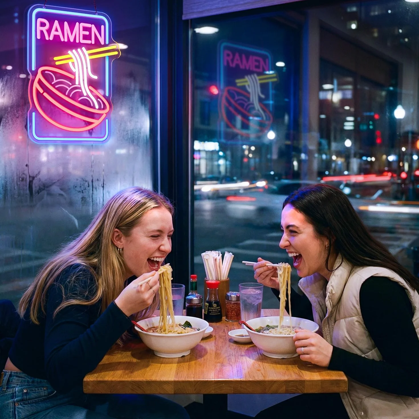 RAMEN Neonowy szyld do dekoracji ściennej, neonowe światło LED, tabliczka wisząca, zasilanie USB z przełącznikiem ściemniania, do sypialni, salonu, pokoju zabaw