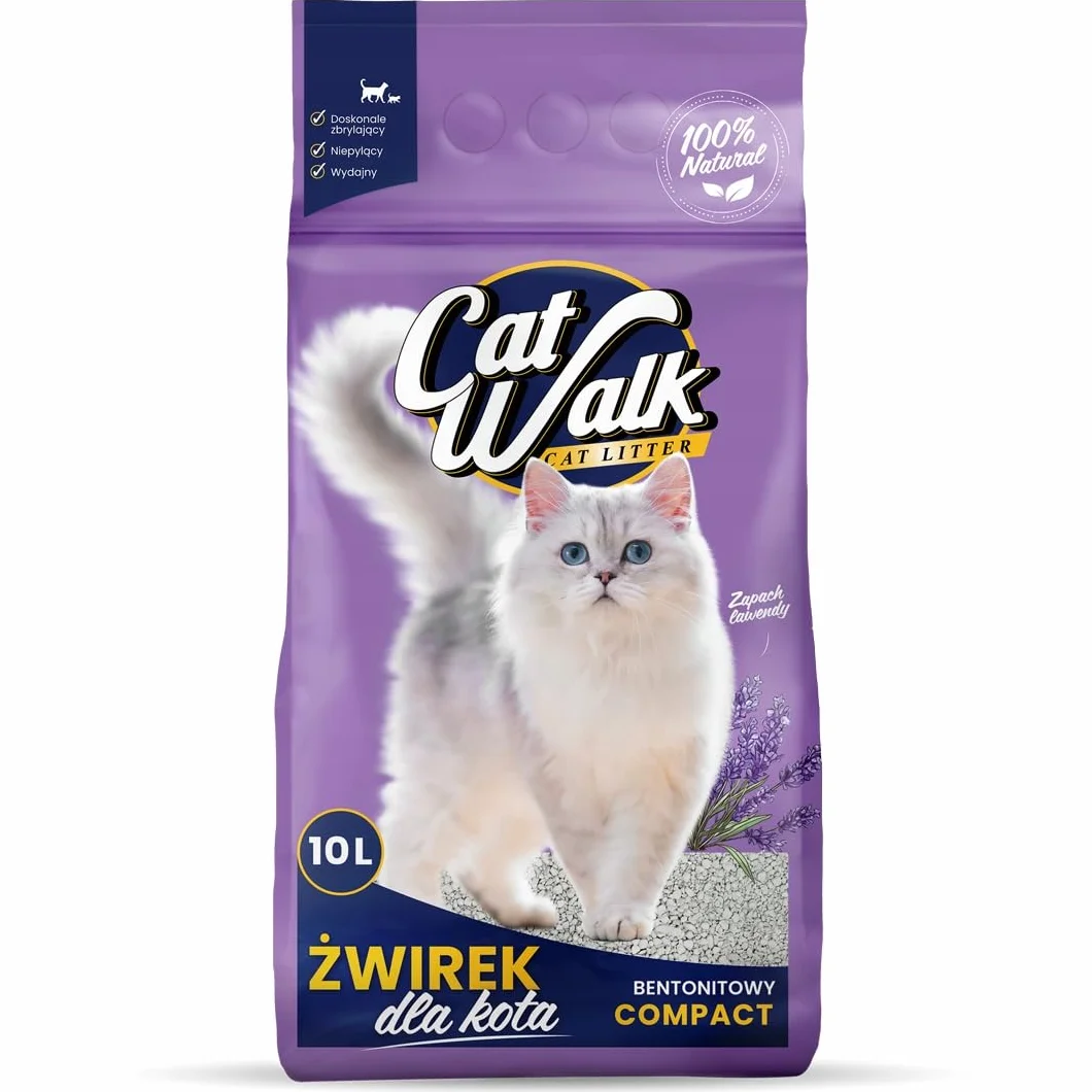 Żwirek dla kota bentonitowy LAWENDOWY CatWalk Compact 10L zbrylający