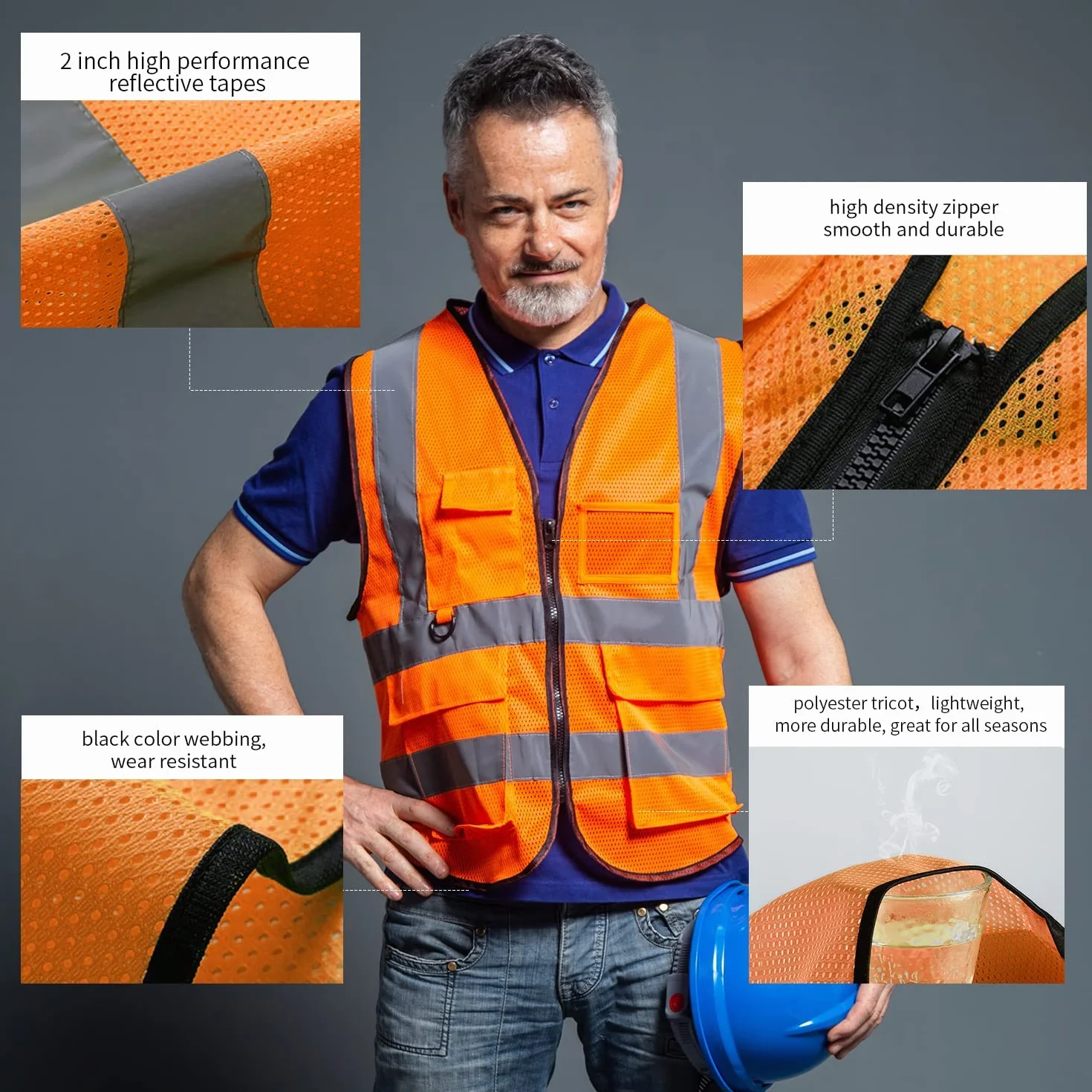 Hi Vis kamizelka odblaskowa bezpieczeństwa z kieszeniami ANSI/ISEA