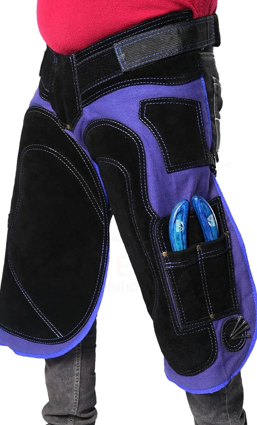 EQUESTRIAN STORE 75 cm - 29 cali fartuch z kutego skóry, płótno z kutego skóry, fartuch z prawdziwego zamszu, fartuch narzędziowy do podkaszarki, pielęgnacja kopyt, dla mężczyzn i kobiet,, Niebieski i